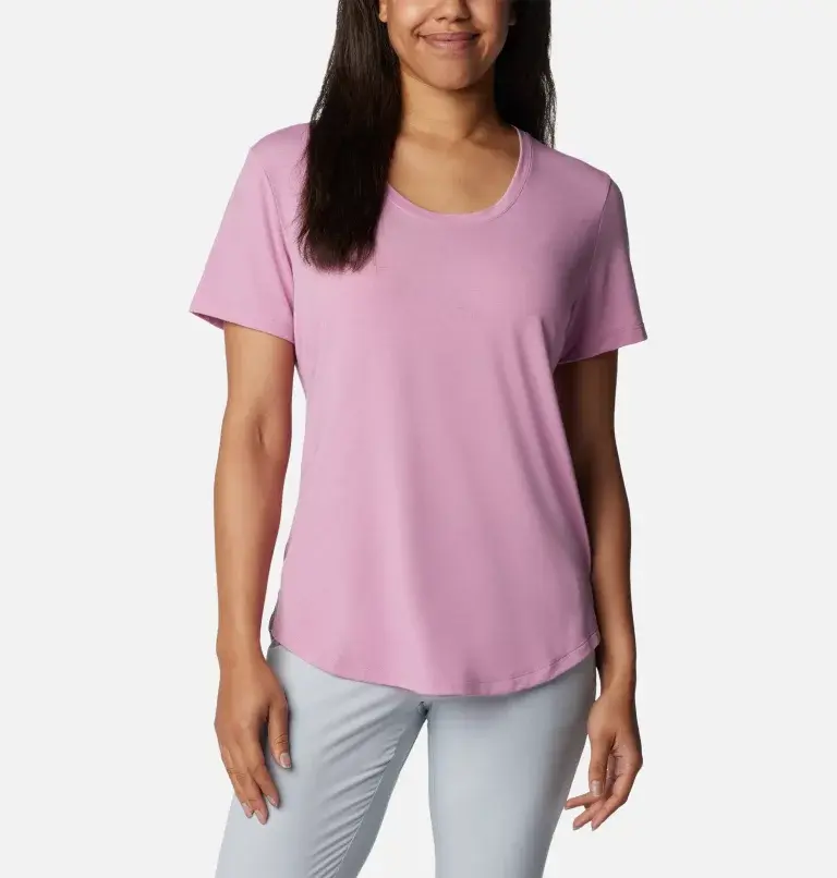 T-shirt col V ajusté manches courtes rose corail femme | La Halle