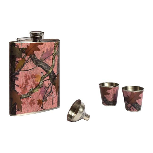 Rivers Edge Flask and Shooter Glasses Set Pink Camouflage