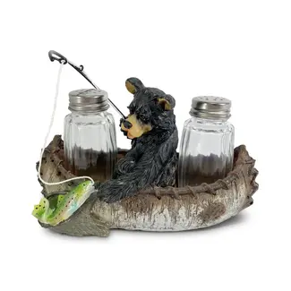 RIVER'S EDGE PRODUCTS Black Bear Fishing Salt and Pepper Shaker Set