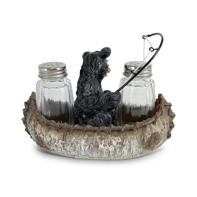 Ensemble Salière et Poivrière Ours Noir Pêcheur