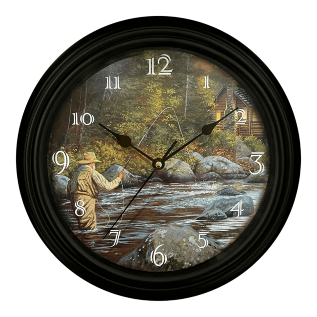 Horloge Edc Avec Paysage Pêche À La Mouche 12''