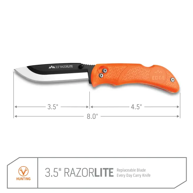 Outdoor Edge Razorlite Folding Knife Orange 3.5'' with Sheath