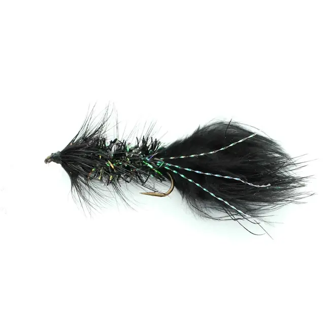 Etic Woolly Bugger Fly Black Kry Flash Hook #10 Lead Head