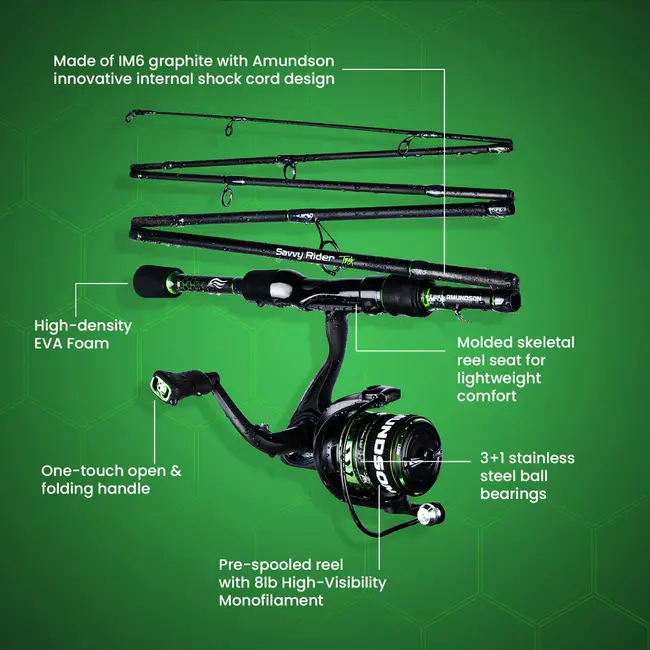 Amundson Savy Rider Trek Spinning Rod and Reel Combo with Lures
