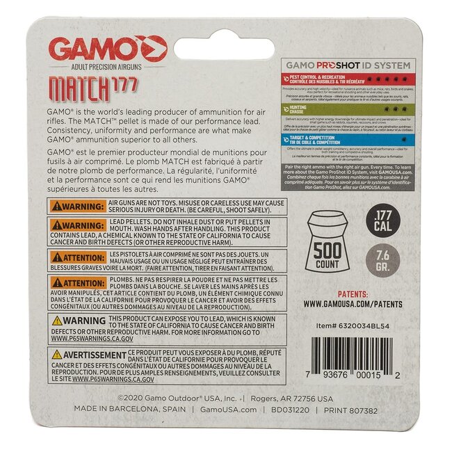 Gamo Match Cal.177 Pellets 500/pk
