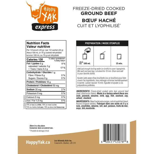 Happy Yak Cooked and Freeze-Dried Ground Beef 50gr