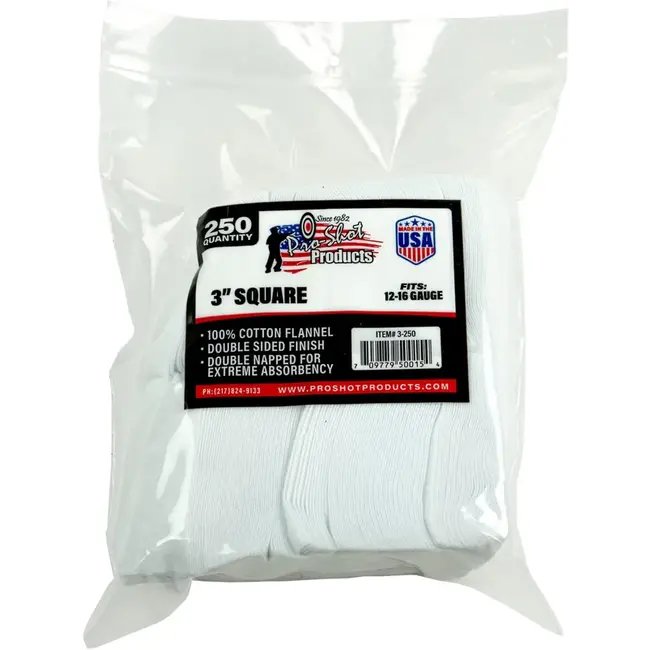 Pro-Shot Gun Cleaning Patches Cal.12-16  250/pkg