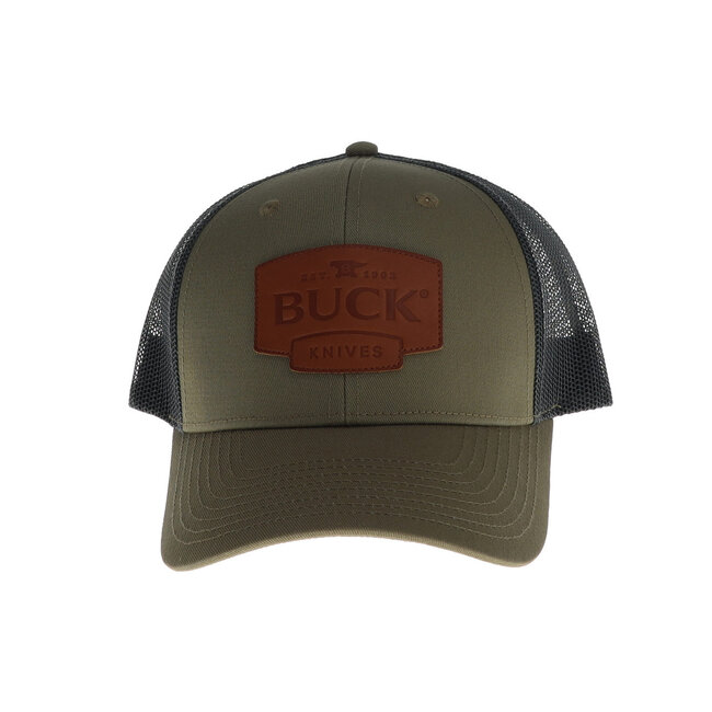 Buck Knives Logo Leather OD Green Cap