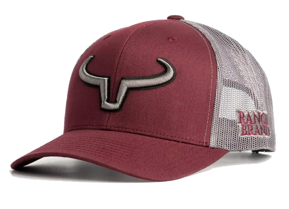 Br Ranch Hat Ranch Brand Rancher Cap Burgundy & Grey Mesh | Grey & Black Logo ...