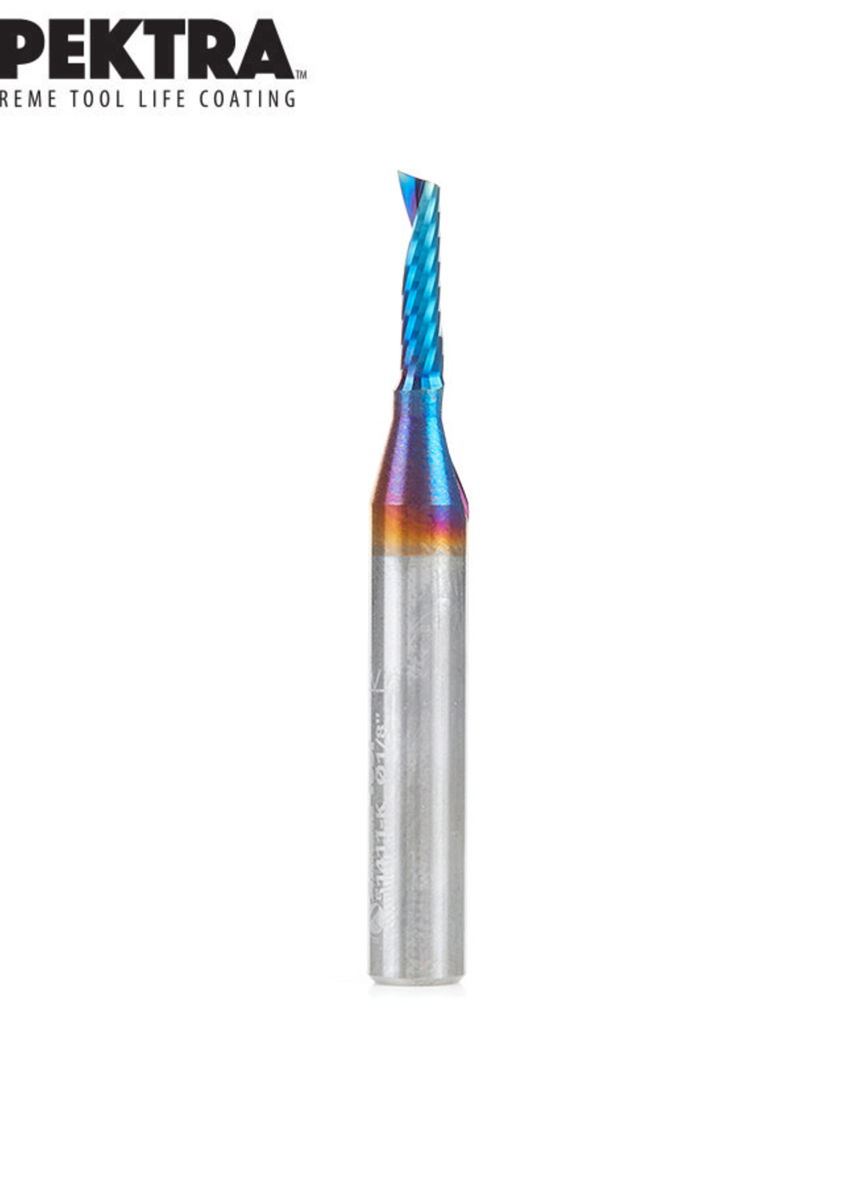 Amana Amana Spektra™ Extreme Tool Life Coated Spiral 'O' Flute, Plastic Cutting 1/8 Dia x 1/2 x 1/4 Shank Up-Cut Design Router Bit