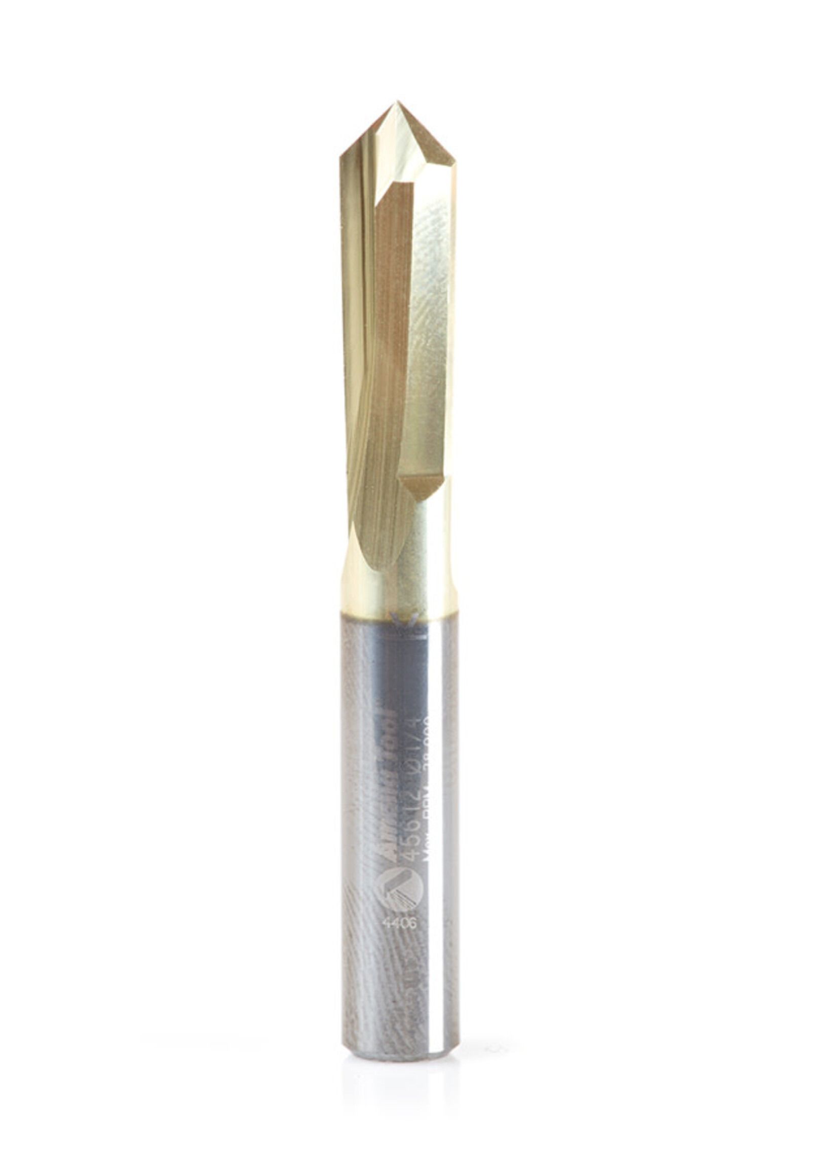 Amana Amana "Zero-Point" 90 Degree V-Groove and Engraving 1/4" Dia x 1/8" x 1/4" Shank ZrN Coated Router Bit