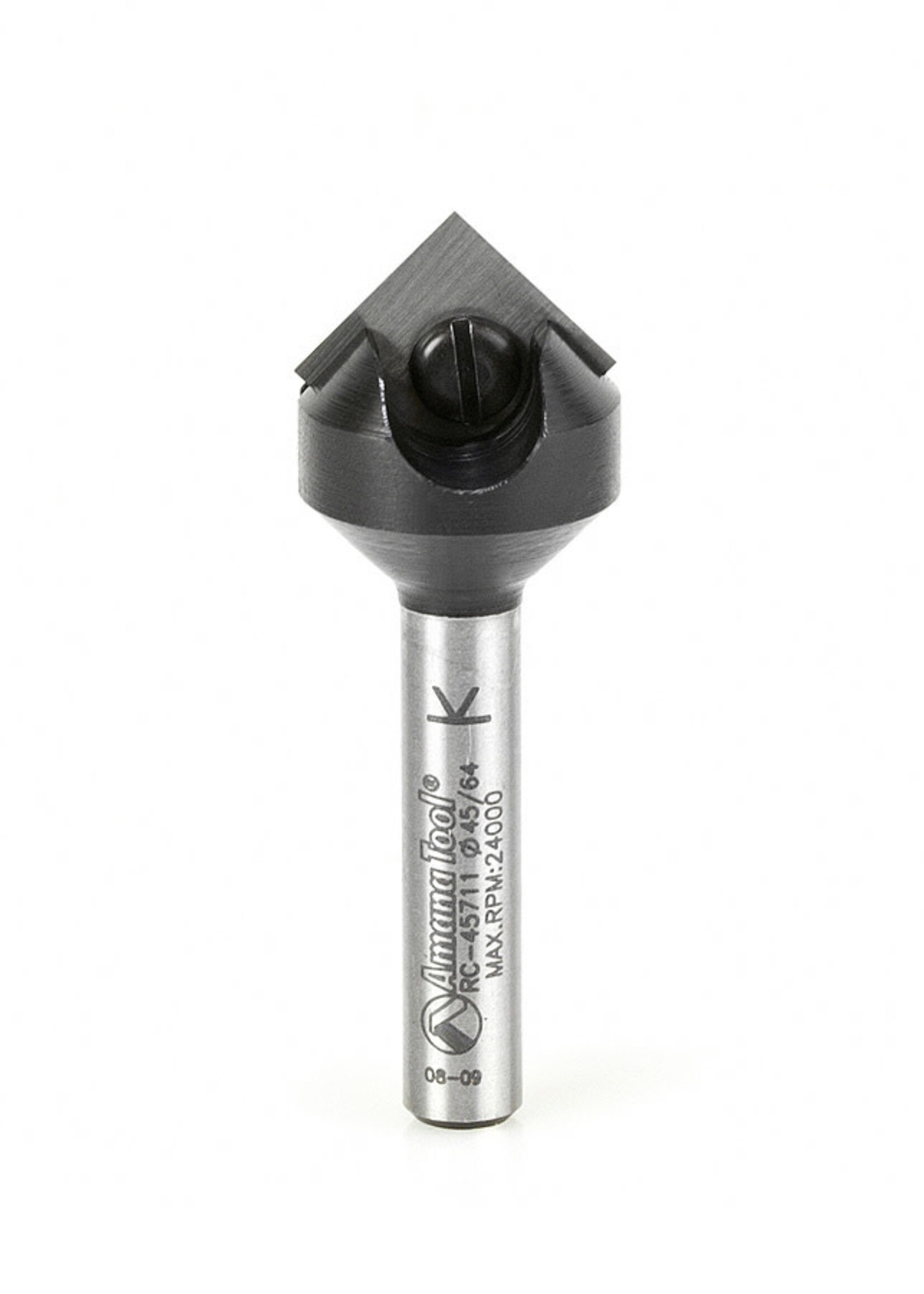 Amana Amana In-Tech Insert Carbide V Groove 90 Deg x 11/16 D x 21/64 CH x 1/4 Inch SHK Single Flute Router Bit