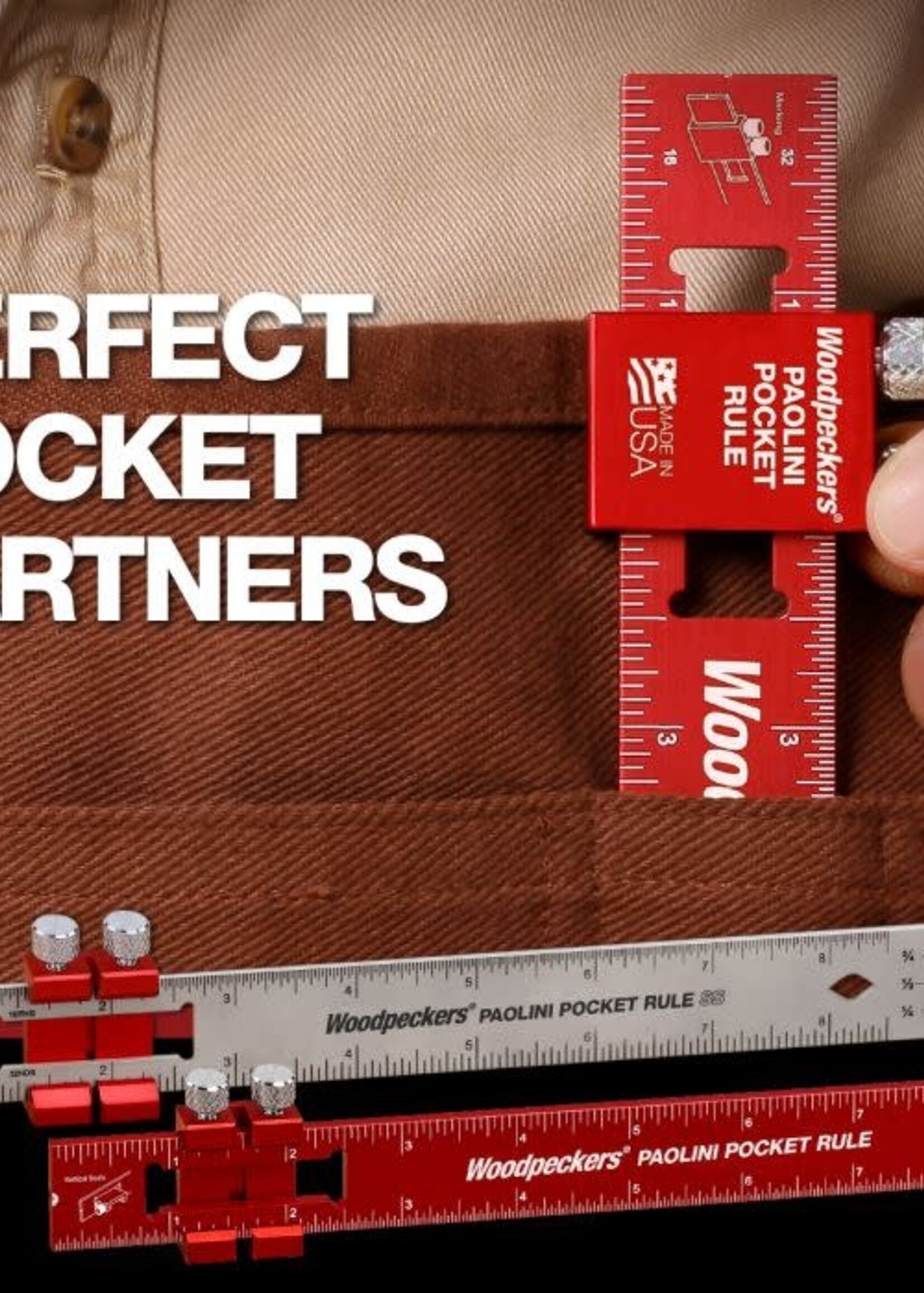 Woodpeckers Woodpeckers Paolini Pocket Rule Stainless Steel Set with Rack-It