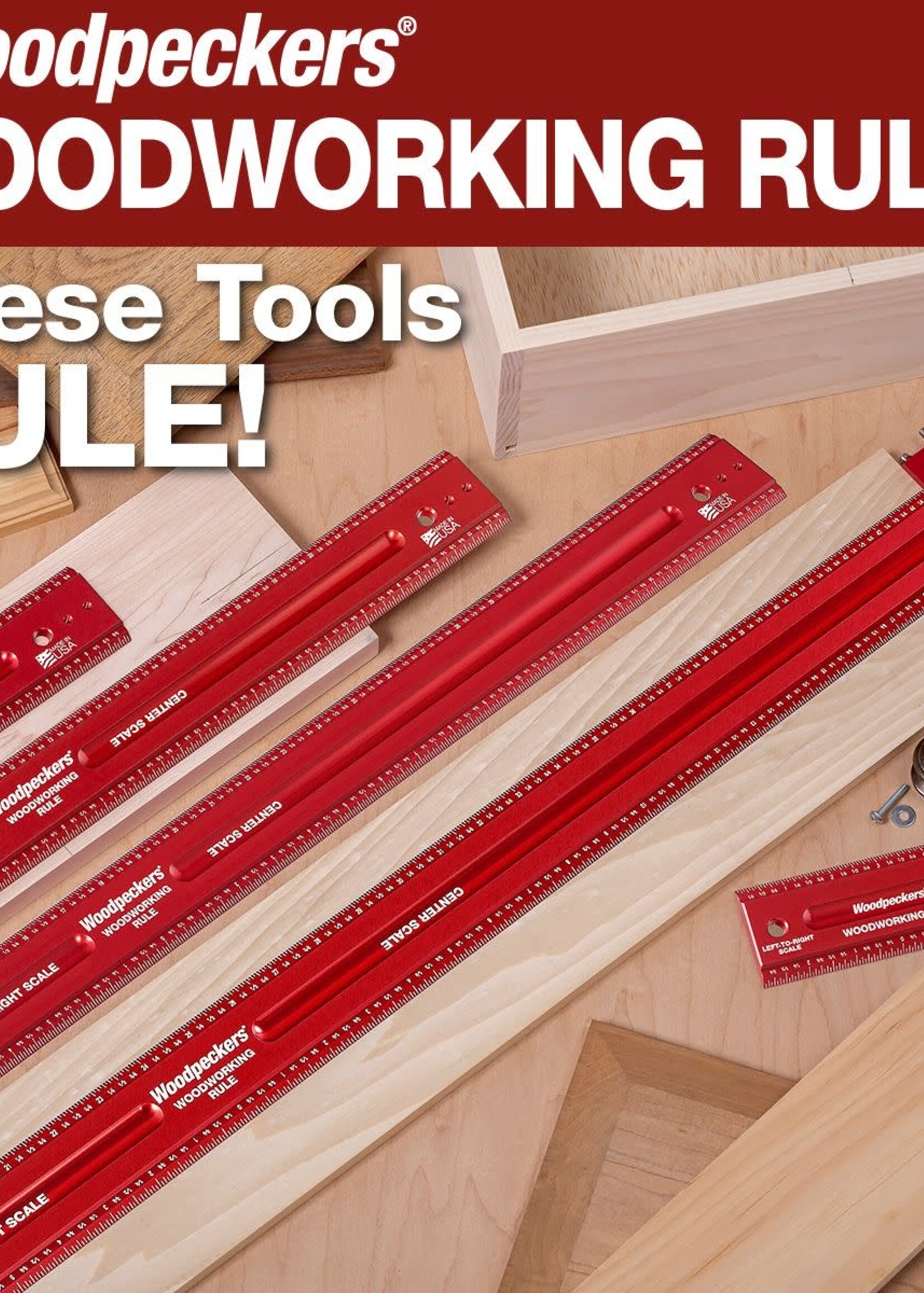 Woodpeckers Woodpeckers Woodworkers Edge Rule Set with 4 Rules and Stops with Rack-It