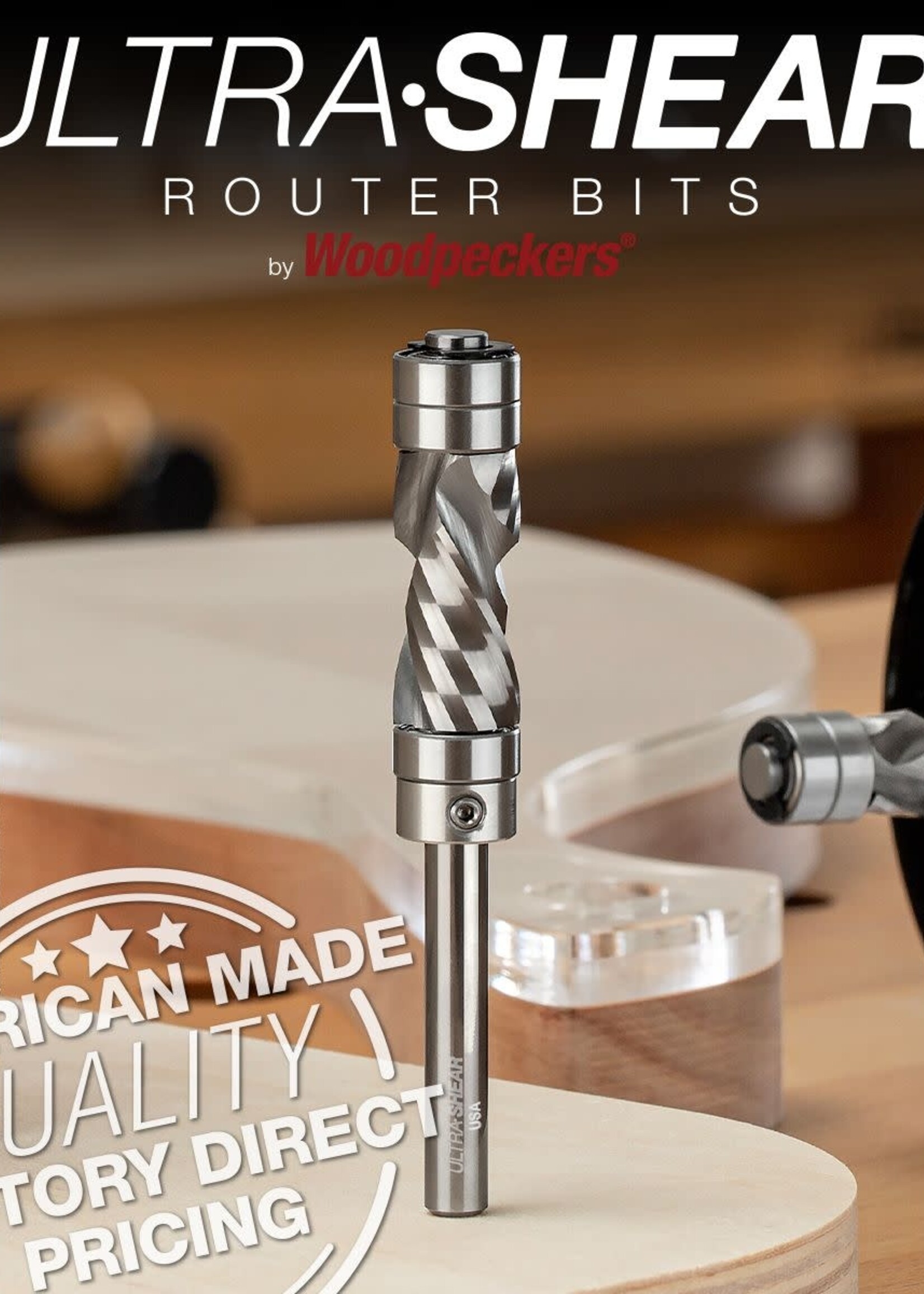 Woodpeckers Woodpeckers Ultra-Shear Solid Carbide Spiral 2-Flute Compression Flush Trim Router Bit, 1/2" Shank, 1/2" Diameter, 1-1/2" Cutting Length