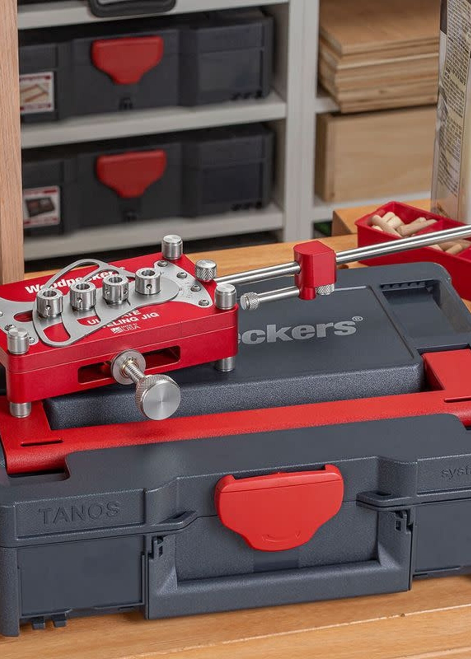 Woodpeckers Woodpeckers Ultimate Doweling Jig 2.0 with 3/8" and 1/4" Drill Guides and Pins in Woodpeckers Case - OneTIME Tool