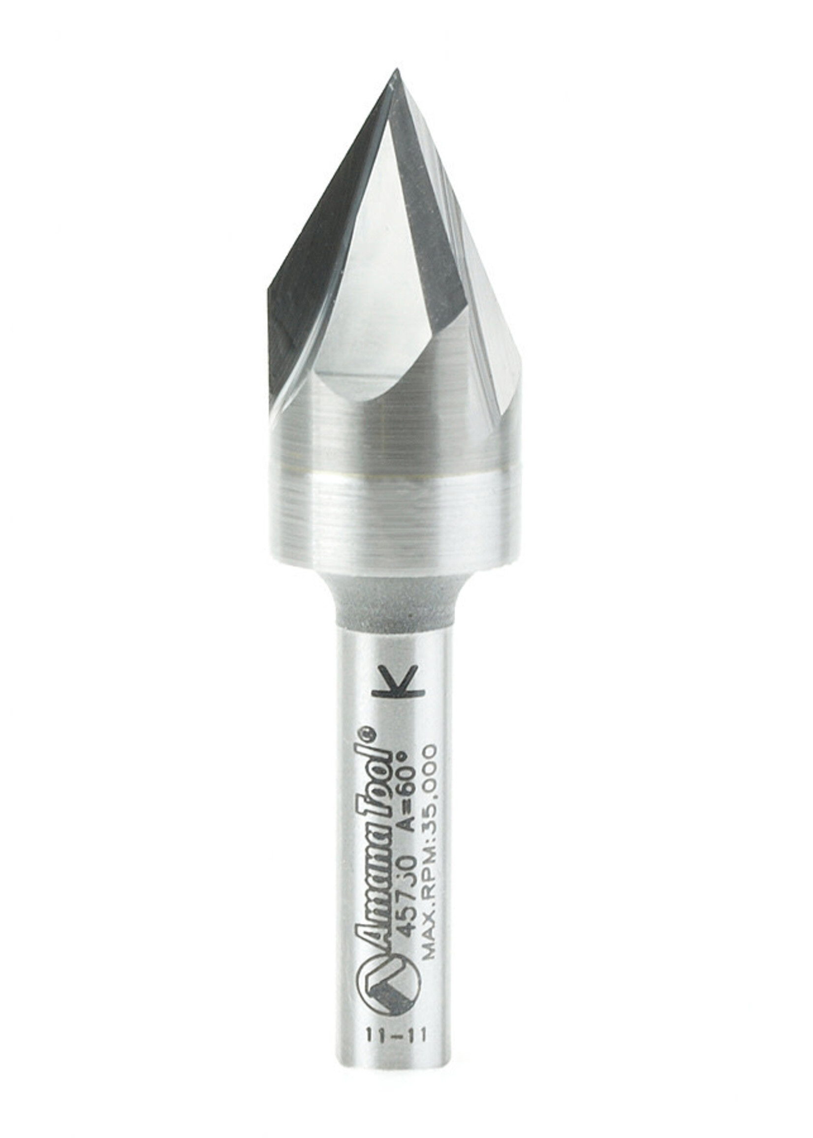 Amana Amana Solid Carbide Cutting Head Brazed to Steel Shank V-Groove Signmaking & Lettering 60 Deg x 9/16" Dia x 7/16" x 1/4" Shank