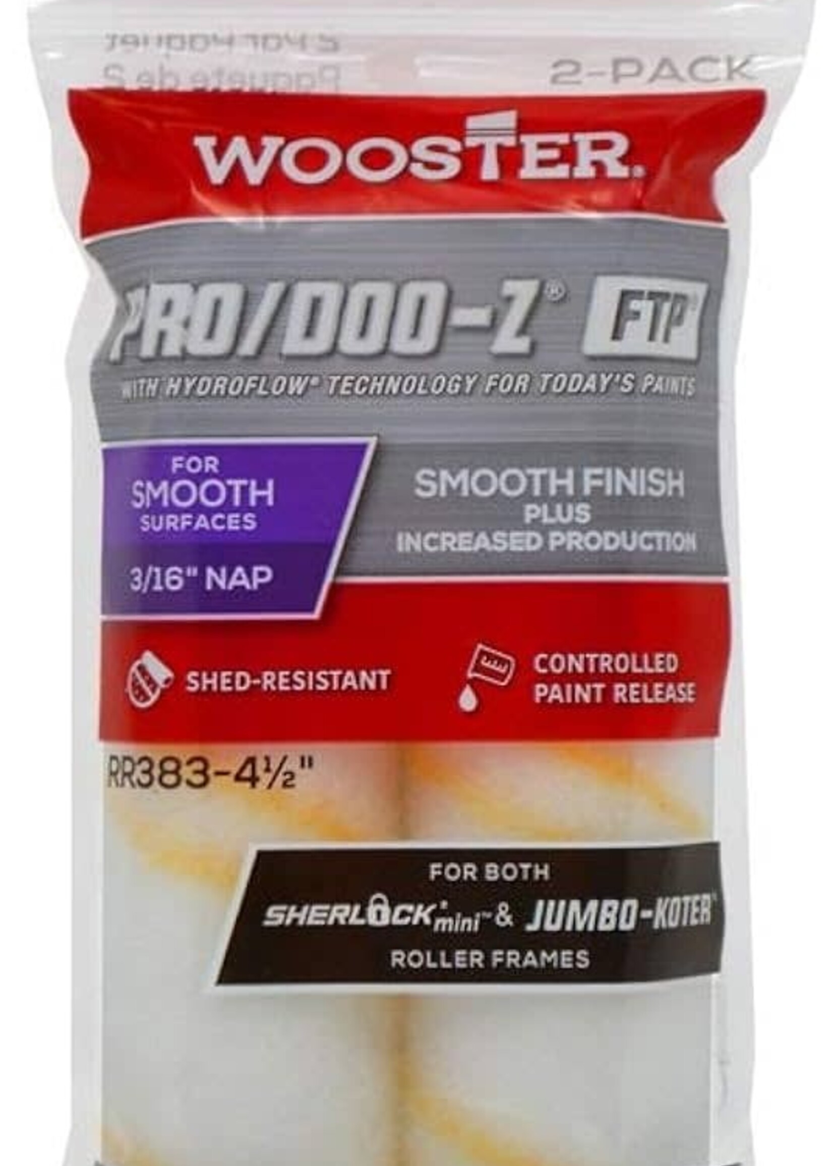 Wooster Wooster 4 1/2" Pro/Doo-Z FTP Jumbo-Koter Closed End 3/16" Nap - 2/Pack
