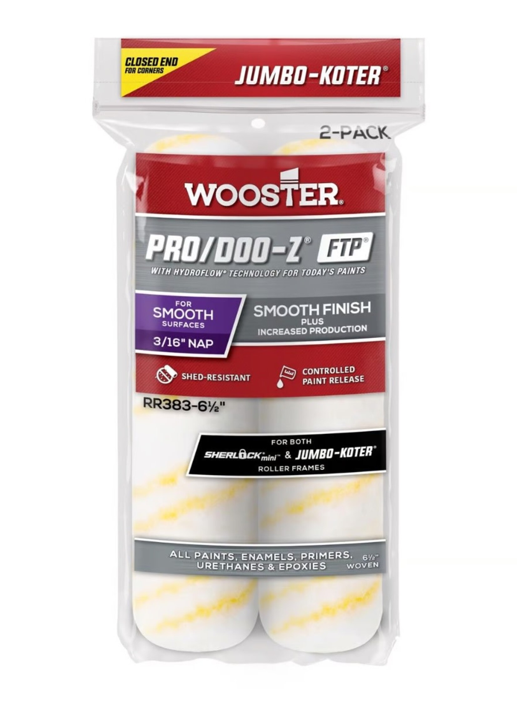 Wooster Wooster 6 1/2" Pro/Doo-Z FTP Jumbo-Koter Closed End 3/16" Nap - 2/Pack