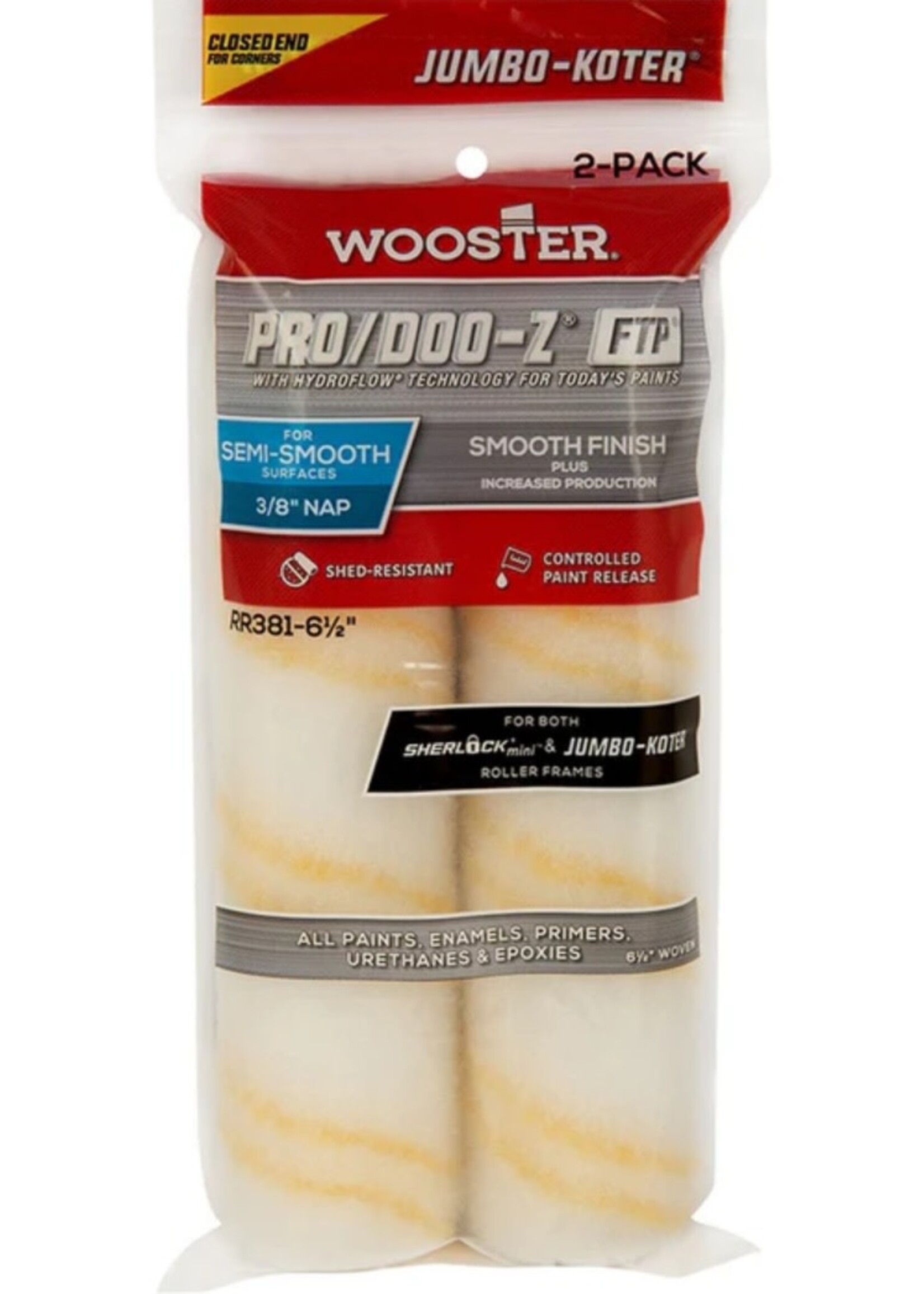 Wooster Wooster 6 1/2" Pro/Doo-Z FTP Jumbo-Koter Closed End 3/8" Nap - 2/Pack