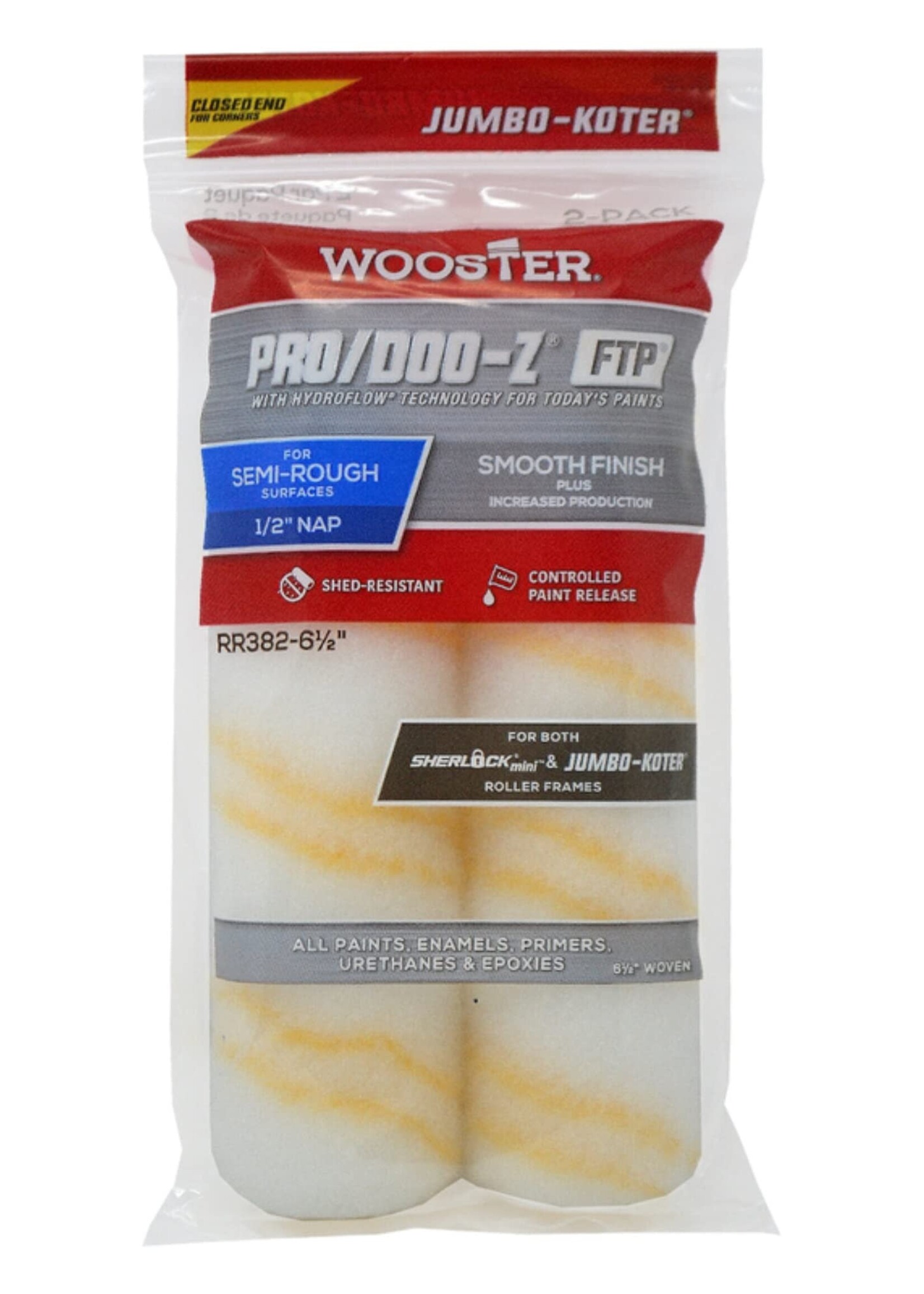 Wooster Wooster 6 1/2" Pro/Doo-Z FTP Jumbo-Koter Closed End 1/2" Nap - 2/Pack