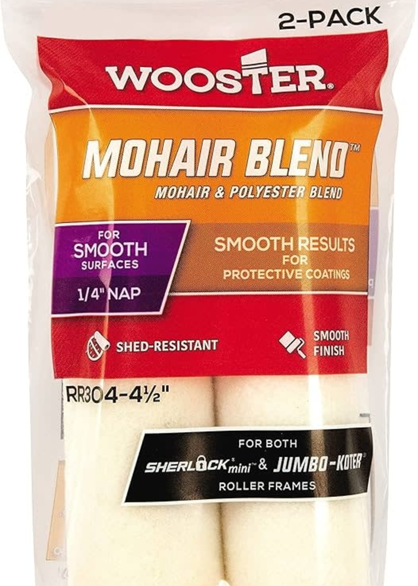 Wooster Wooster 4 1/2" Mohair Jumbo-Koter Closed End 1/4" Nap - 2/Pack