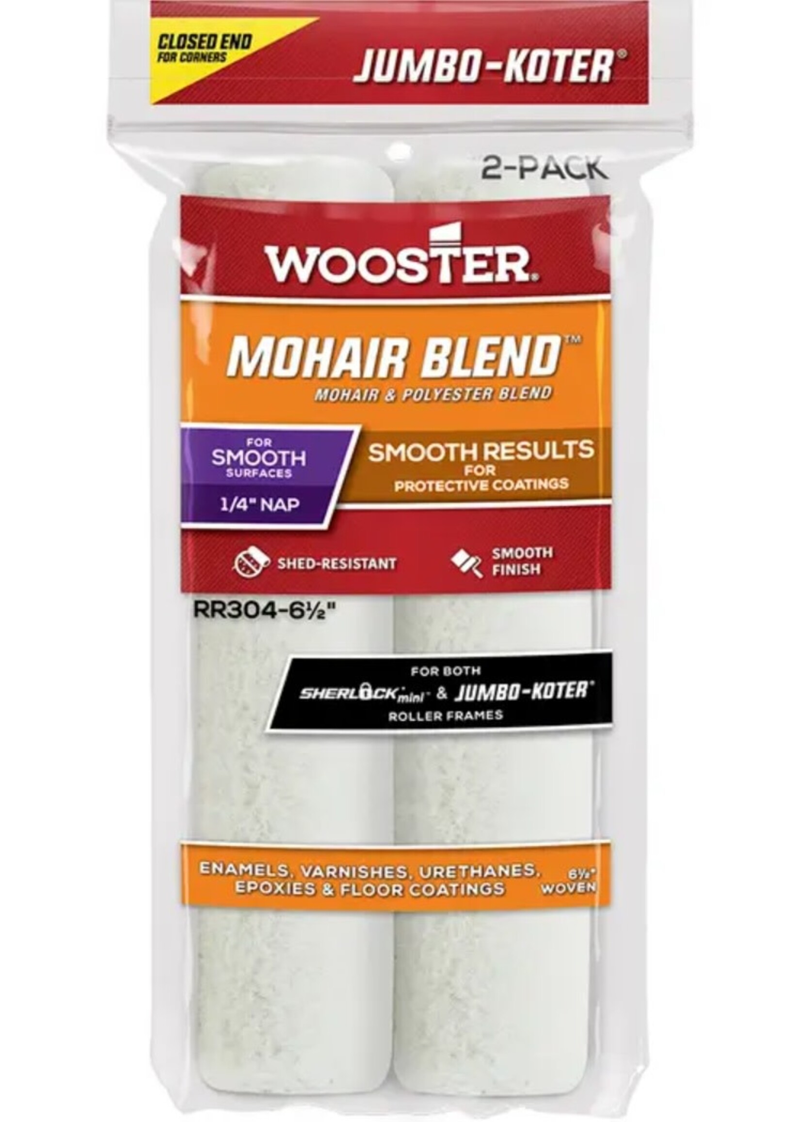 Wooster Wooster 6 1/2" Mohair Jumbo-Koter Closed End 1/4" Nap - 2/Pack