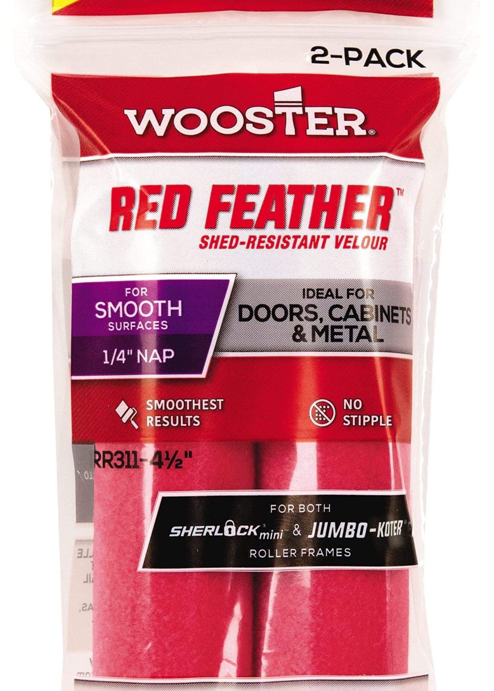 Wooster Wooster 4 1/2" Red Feather Jumbo-Koter Closed End 1/4" Nap - 2/Pack