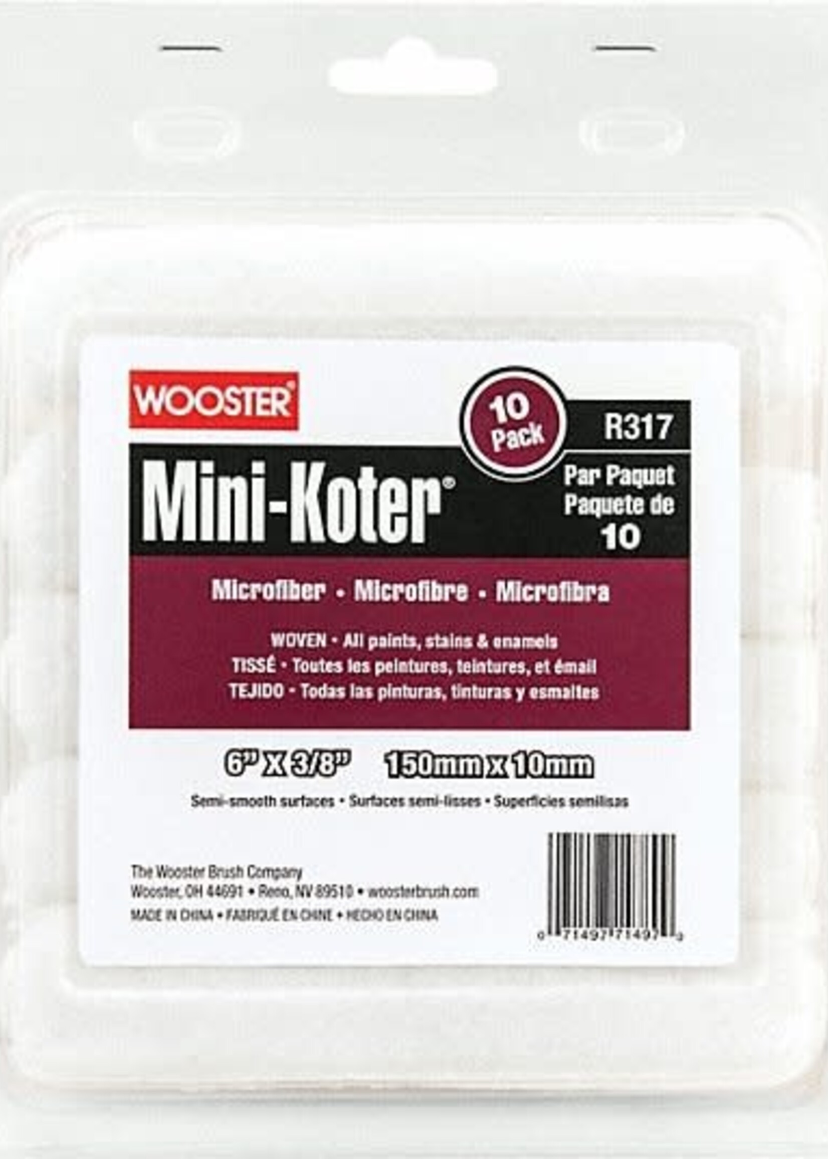 Wooster Wooster 6" Mini-Koter Microfiber Roller Cover 3/8" Nap - 10/Pack