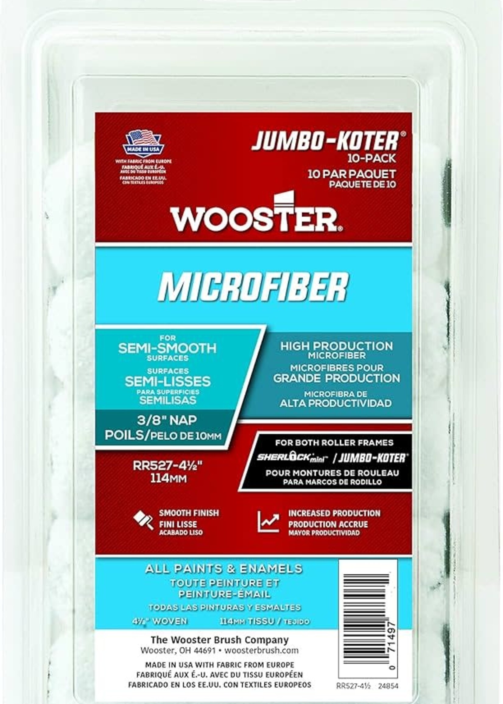 Wooster Wooster 4 1/2" Jumbo-Koter Microfiber Roller Cover 3/8" Nap - 10/Pack