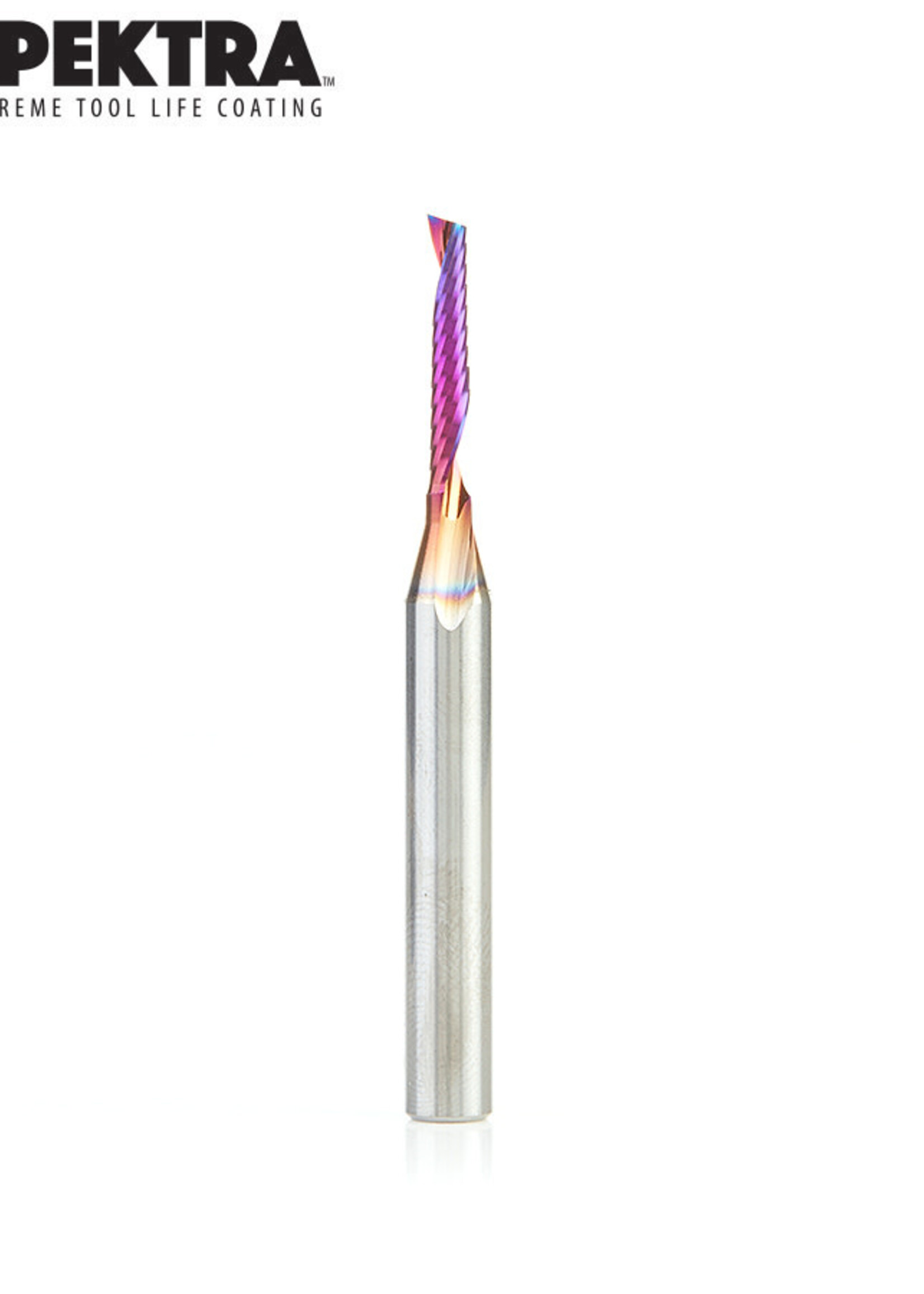 Amana Amana  Spektra™ Extreme Tool Life Coated Spiral 'O' Single Flute, Plastic Cutting 1/8 Dia x 3/4 x 1/4 Shank x 2-1/2 Inch Long Up-Cut Router Bit