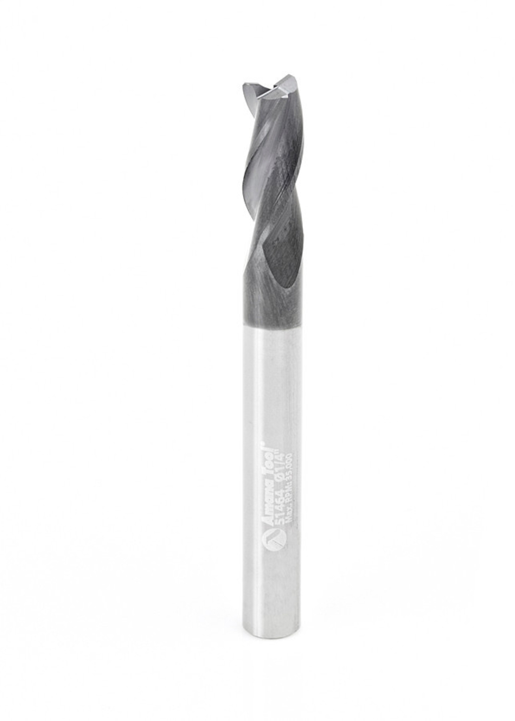Amana Amana CNC Solid Carbide Spiral for Steel & Stainless Steel with AlTiN Coating 3-Flute x 1/4 Dia x 5/8 x 1/4 Shank x 2-3/8 Inch Long Up-Cut Router Bit / 45º Corner Chamfer End Mill