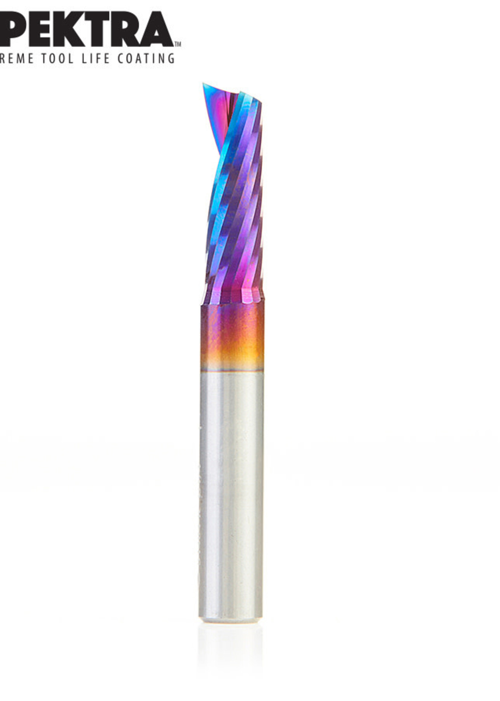 Amana Amana Spektra™ Extreme Tool Life Coated Spiral 'O' Flute, Plastic Cutting 1/4 Dia x 3/4 x 1/4 Inch Shank Up-Cut Router Bit