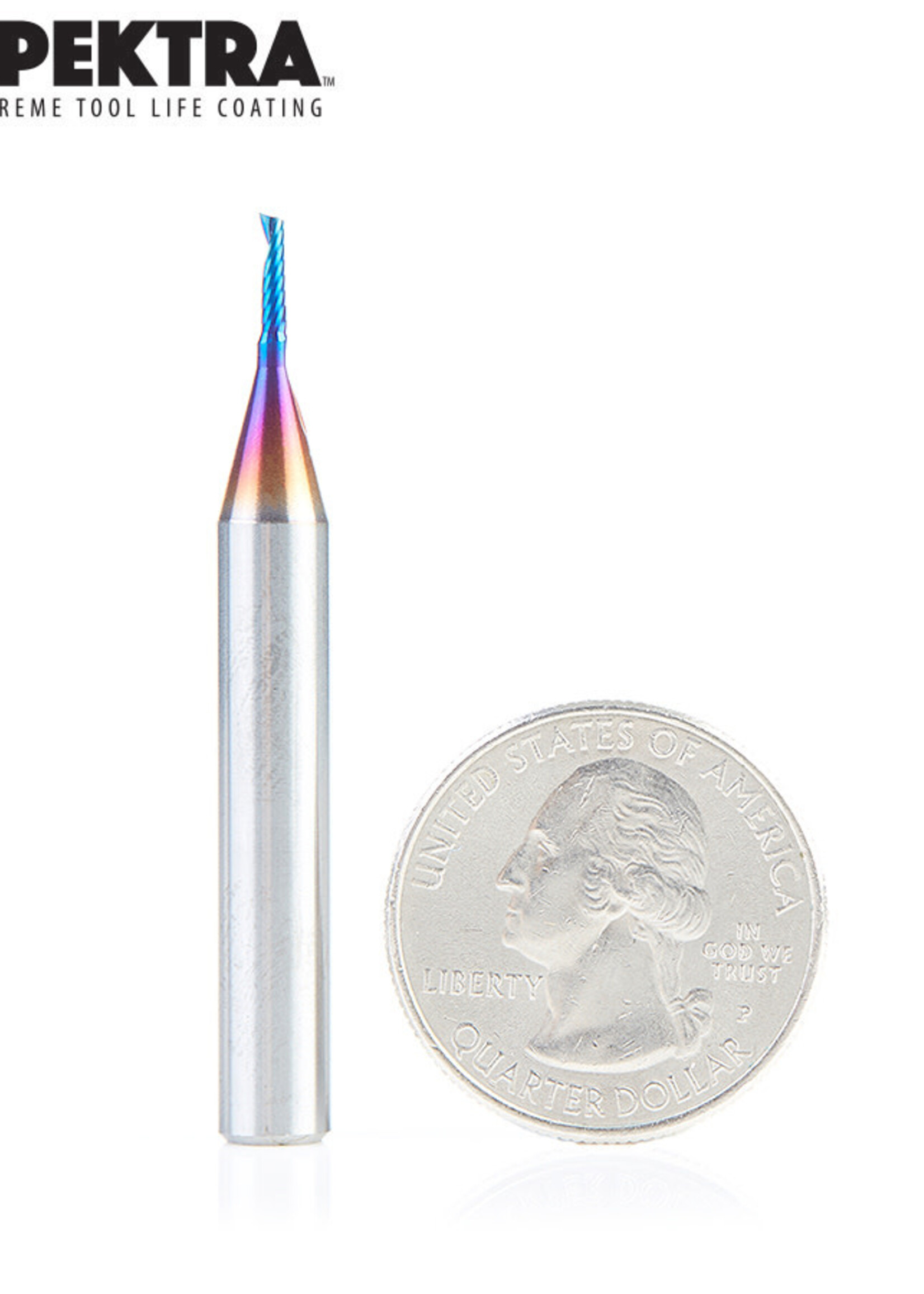 Amana Amana Spektra™ Extreme Tool Life Coated Spiral 'O' Single Flute, Plastic Cutting 1/16 Dia x 1/4 x 1/4 Shank x 2 Inch Long Up-Cut Router Bit