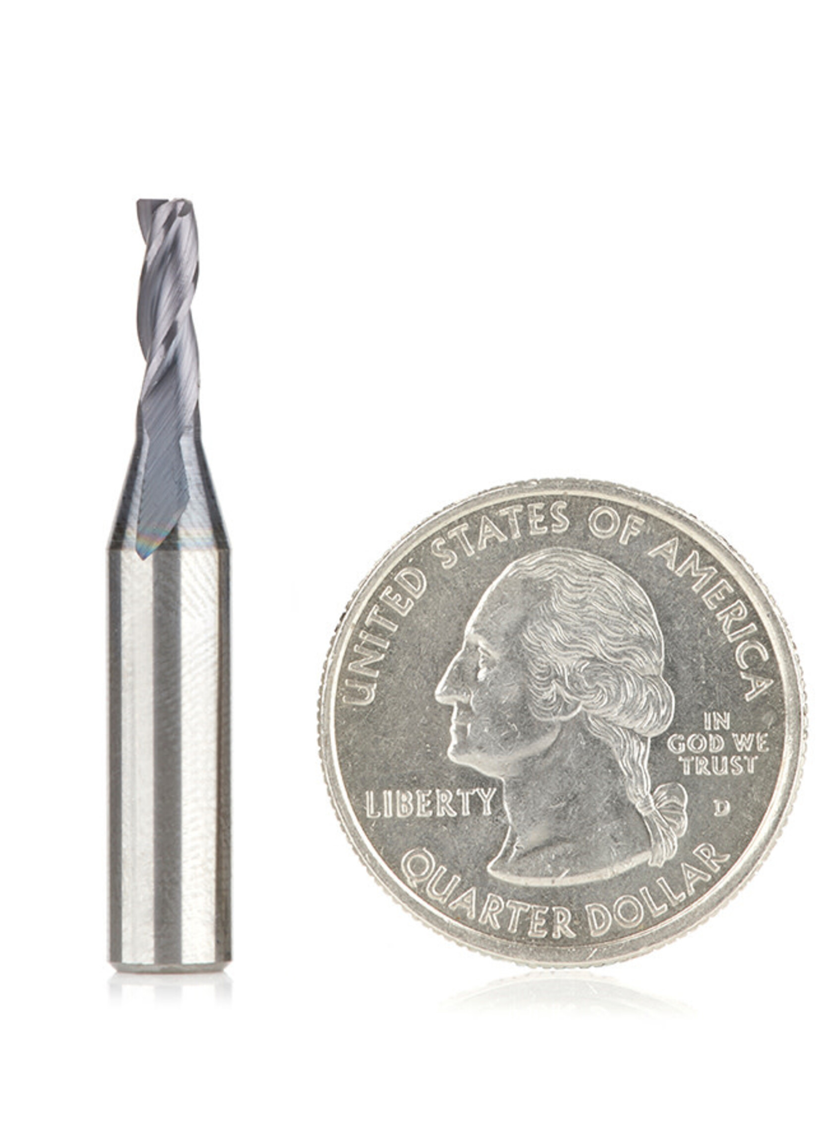 Amana Amana CNC Solid Carbide Spiral for Steel & Stainless Steel with AlTiN Coating 3-Flute x 1/8 Dia x 3/8 x 1/4 Shank x 1-1/2 Inch Long Up-Cut Router Bit / 45º Corner Chamfer End Mill