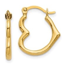 10K HEART SHAPED HOLLOW HOOP EARRINGS