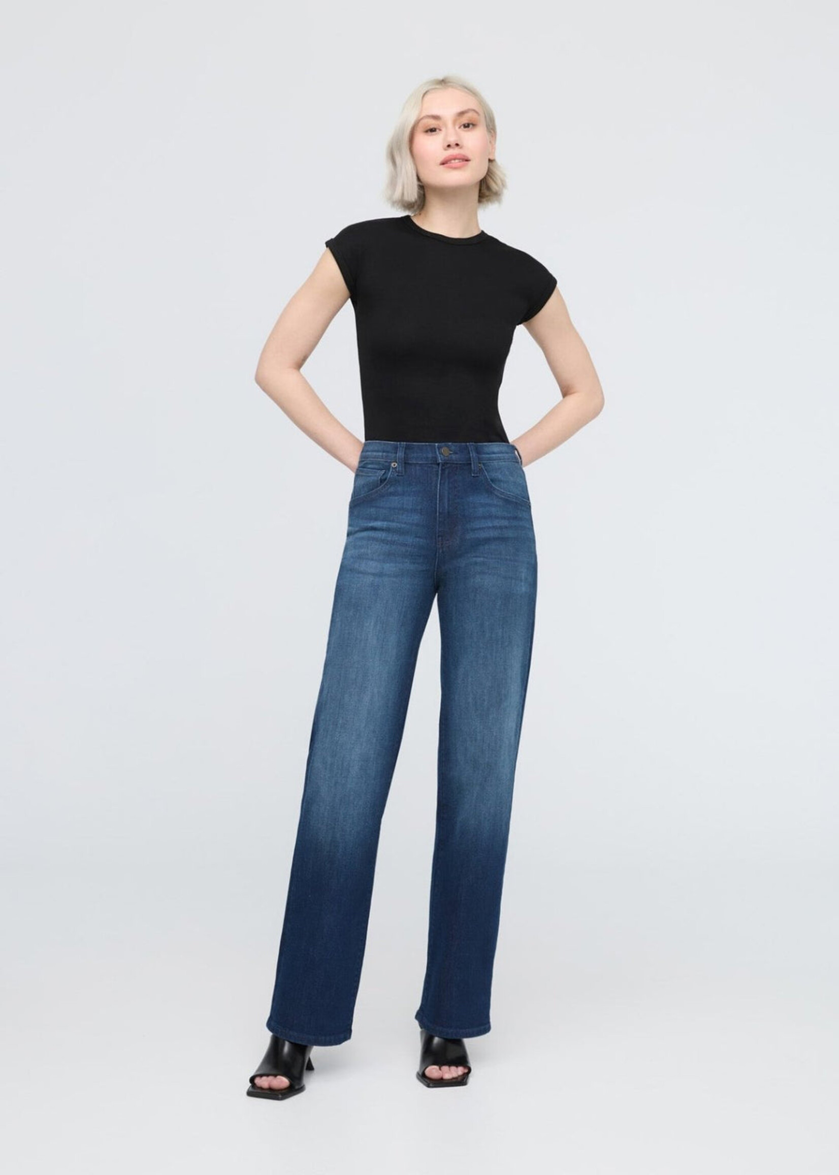 DUER WMS PERF DENIM+ HIGH RISE STRAIGHT-MOONLIGHT