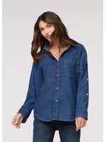 DUER WMS PERF DENIM LITE RELAXED BUTTON DOWN