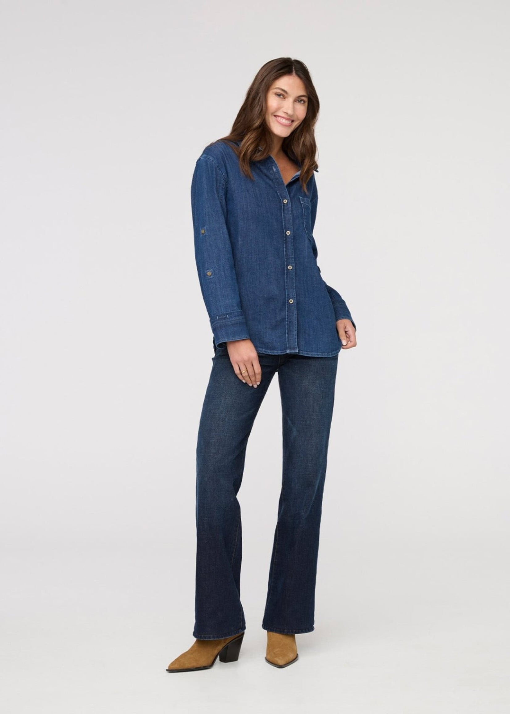 DUER WMS PERF DENIM LITE RELAXED BUTTON DOWN