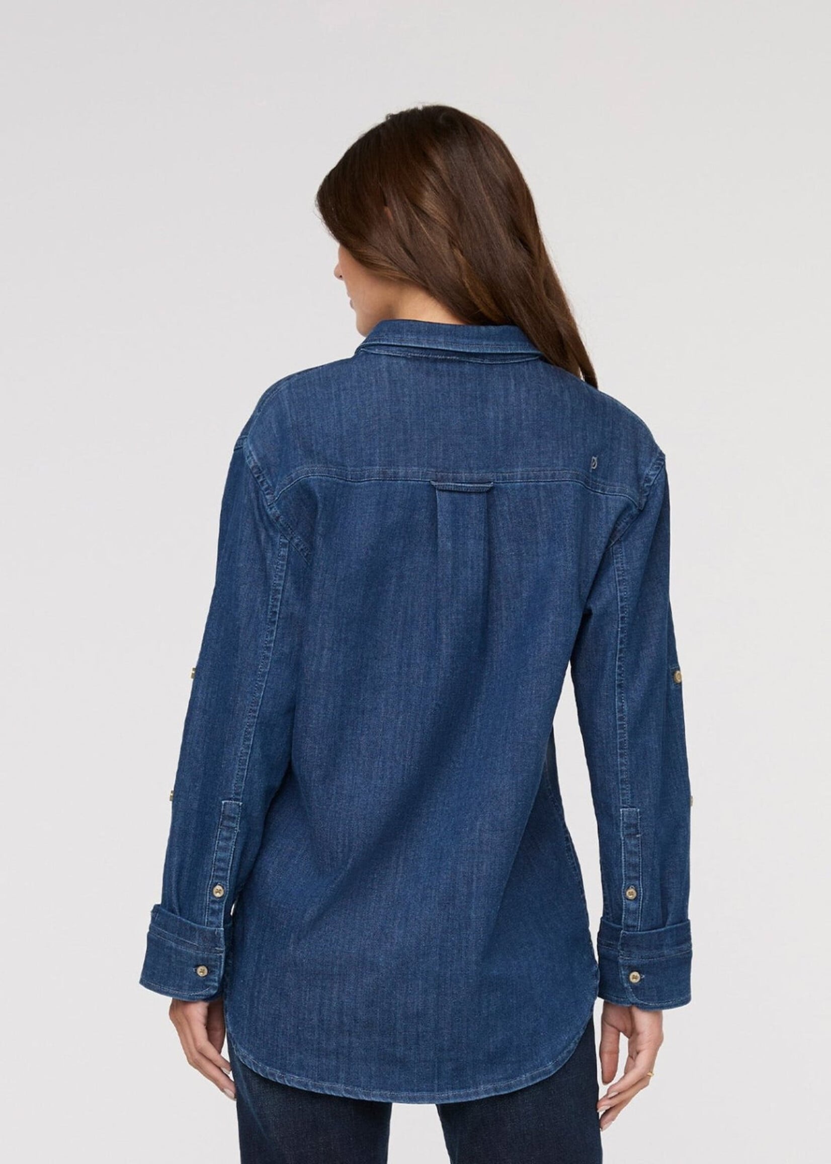 DUER WMS PERF DENIM LITE RELAXED BUTTON DOWN