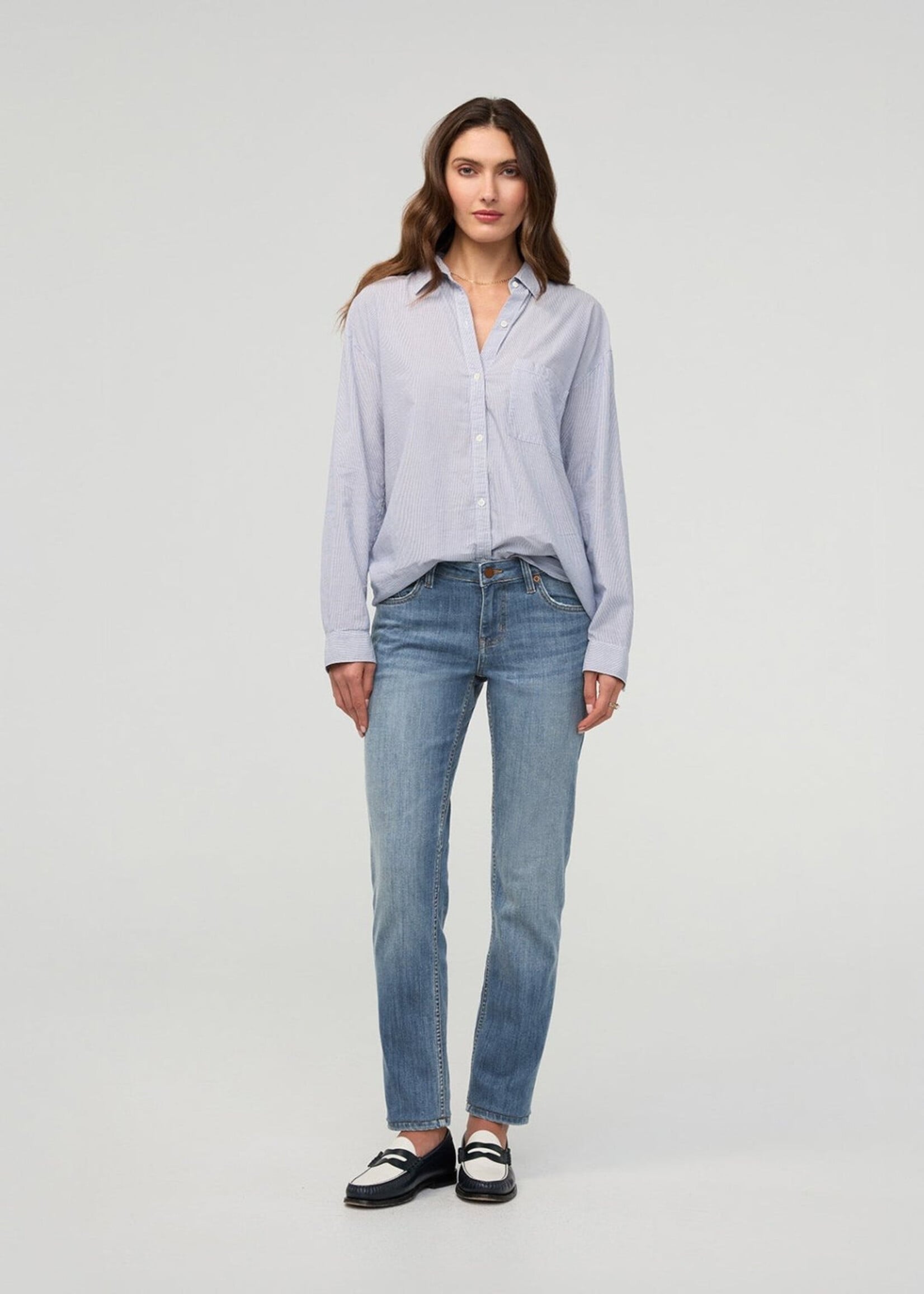 DUER WMS PERF DENIM MID RISE SLIM TAPER