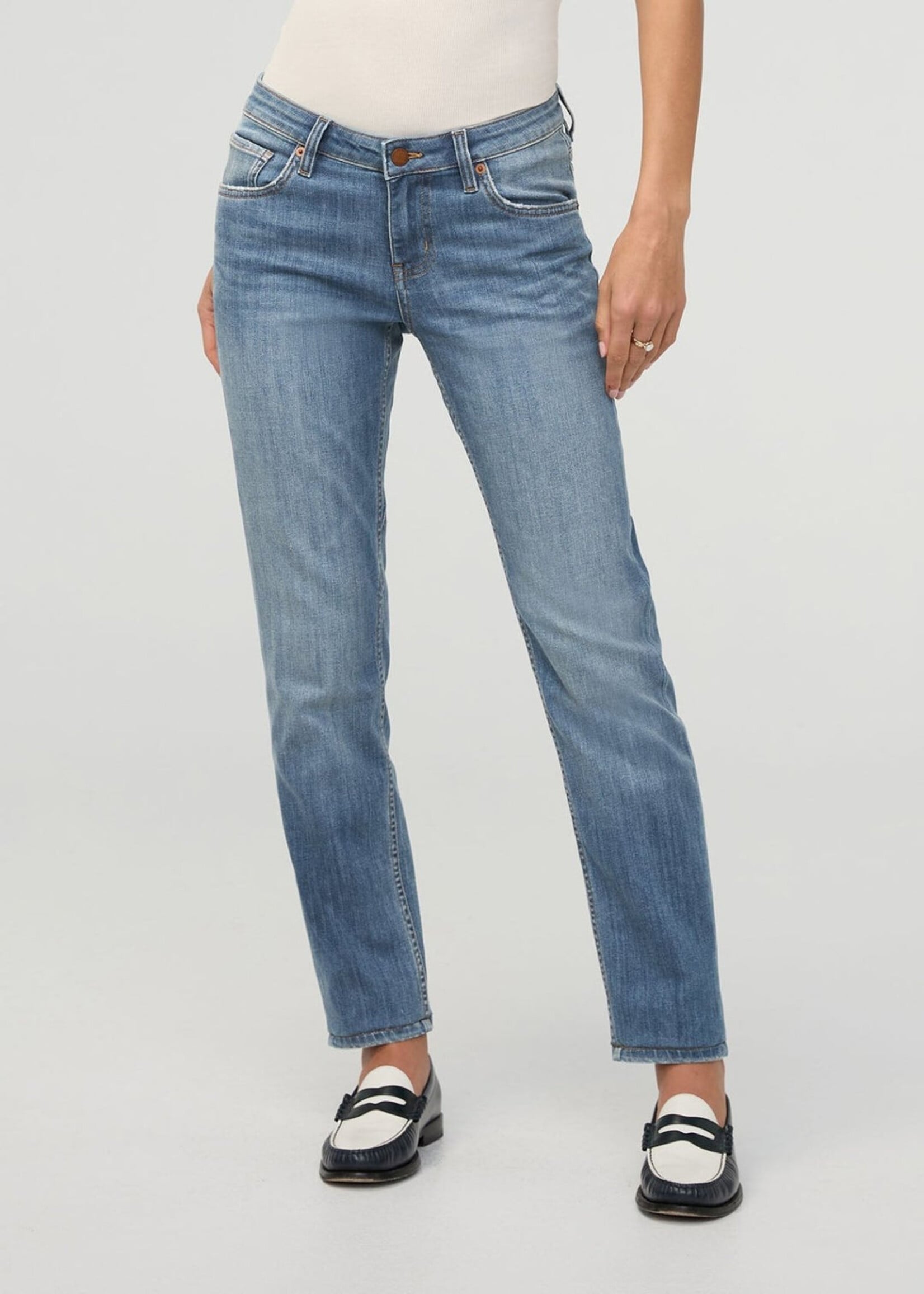 DUER WMS PERF DENIM MID RISE SLIM TAPER