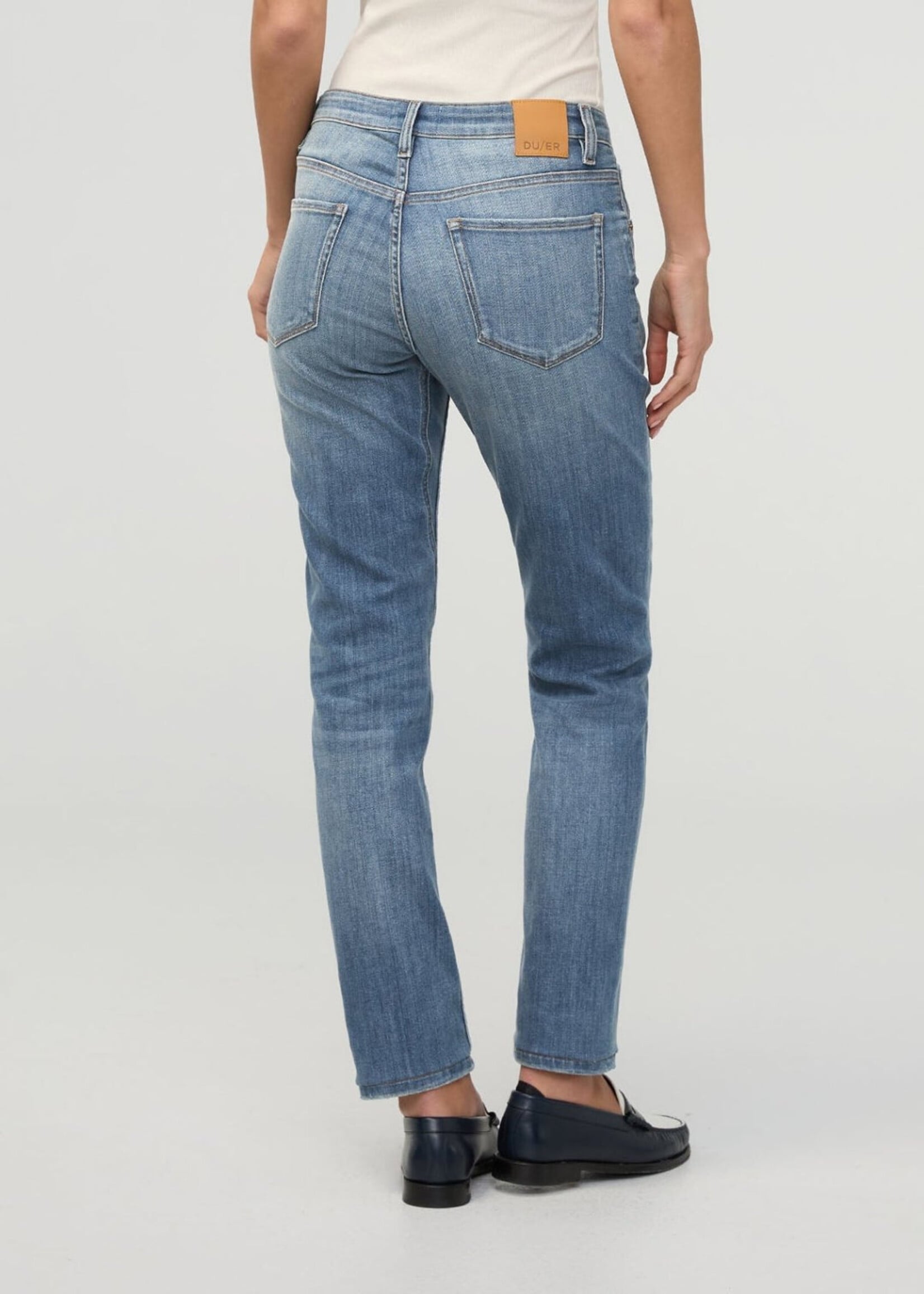 DUER WMS PERF DENIM MID RISE SLIM TAPER