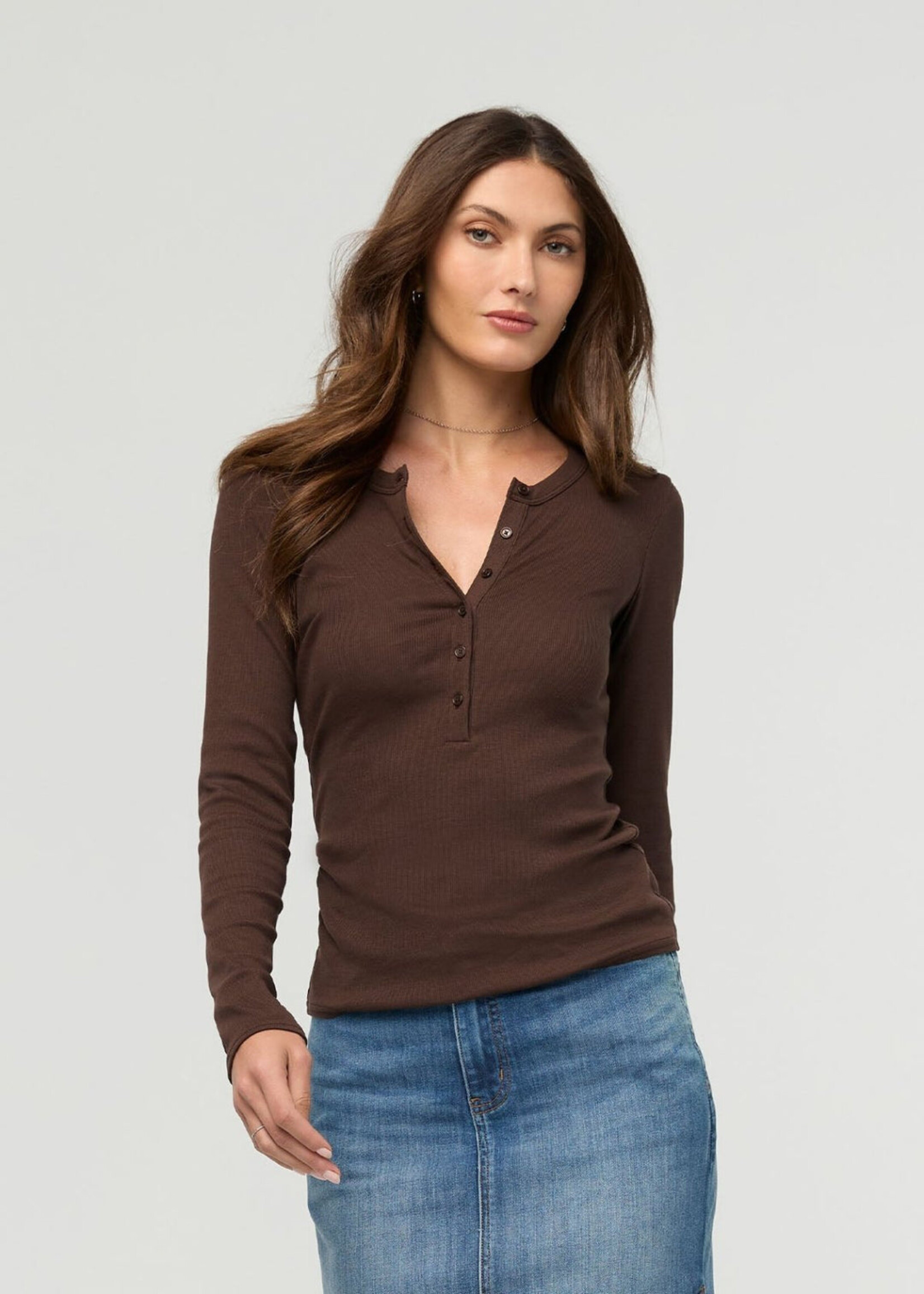 DUER WMS RIBBED PIMA LONG SLEEVE HENLEY-