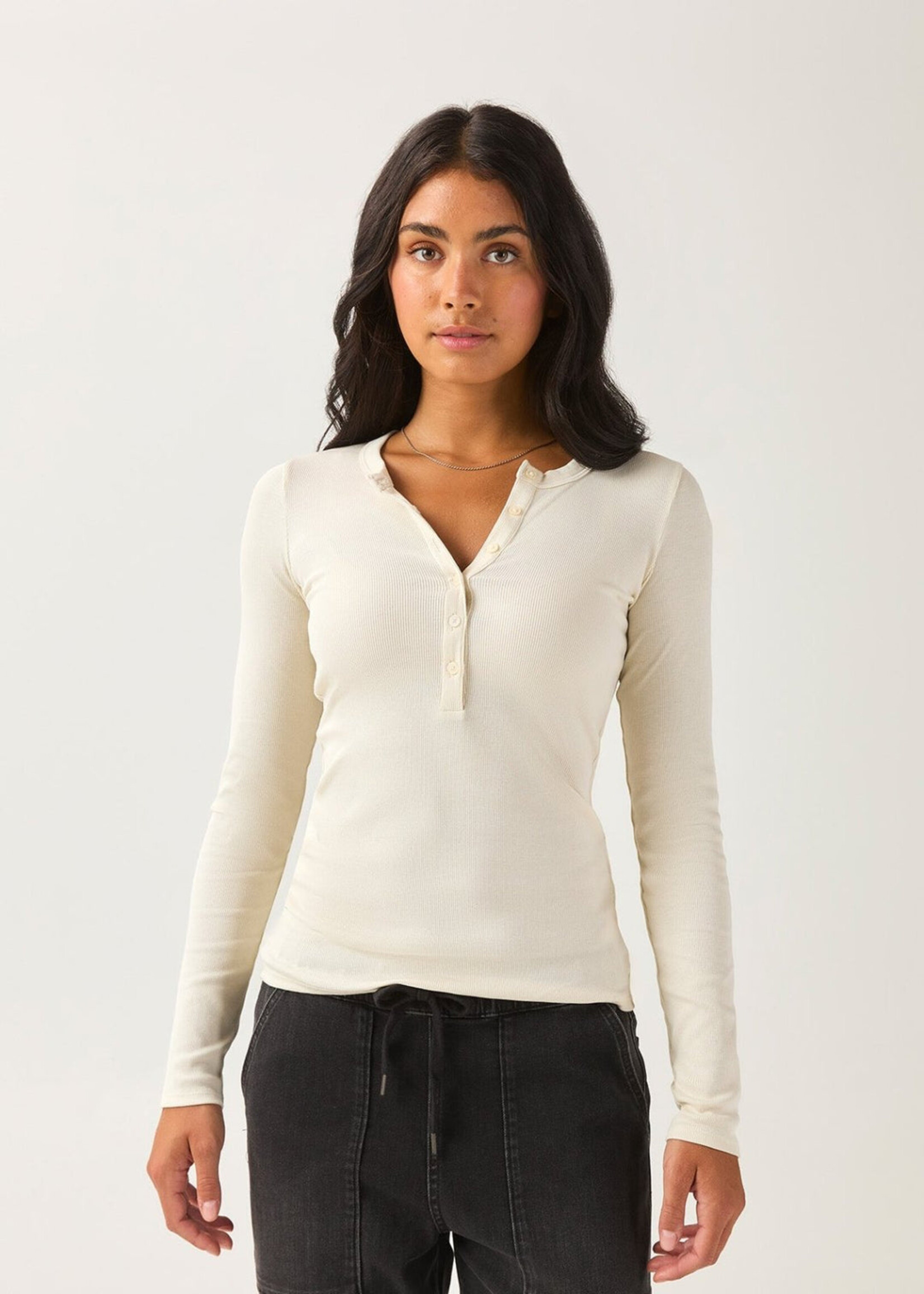 DUER WMS RIBBED PIMA LONG SLEEVE HENLEY-