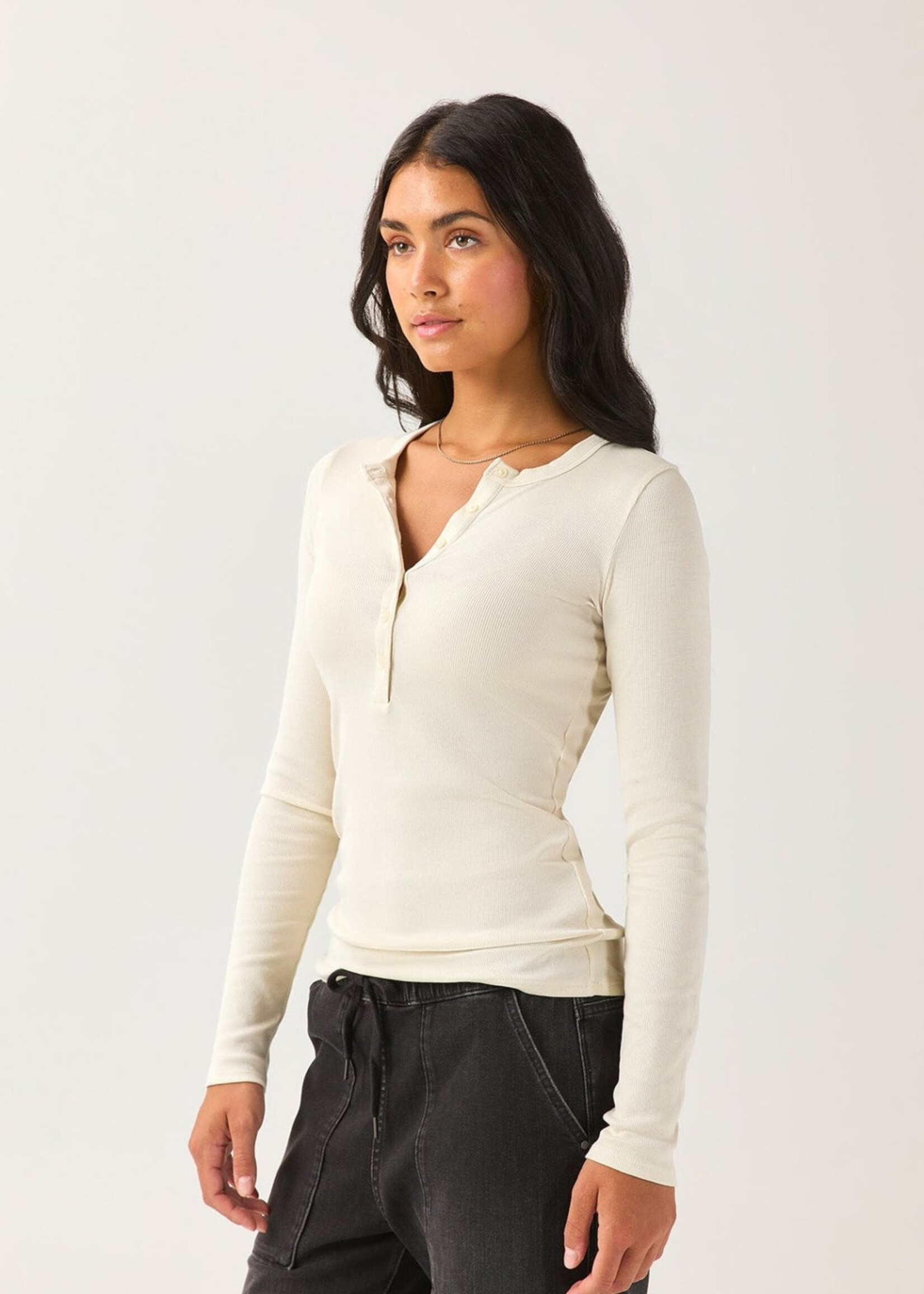 DUER WMS RIBBED PIMA LONG SLEEVE HENLEY-