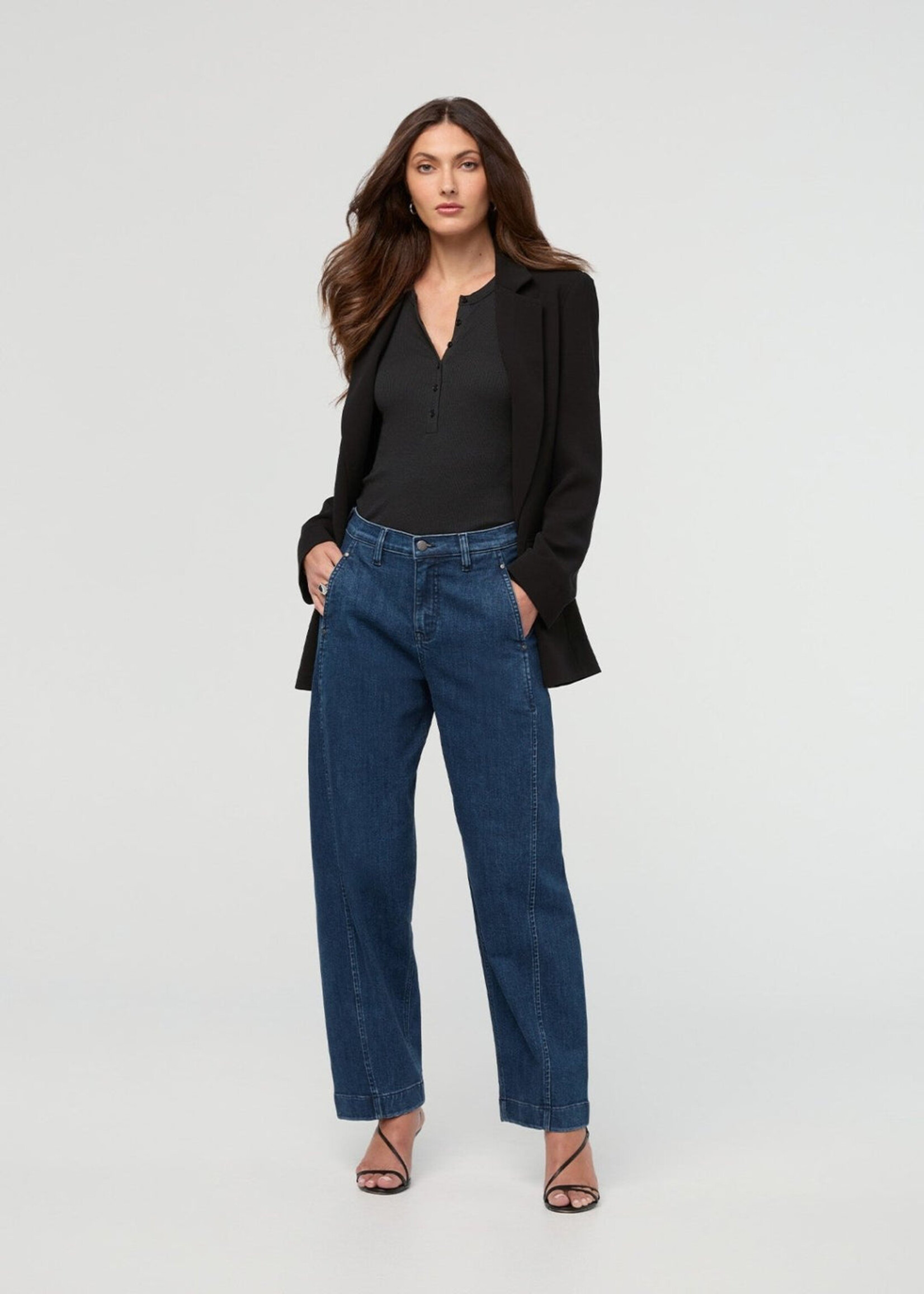 DUER WMS PERF DENIM+ HIGH RISE BARREL