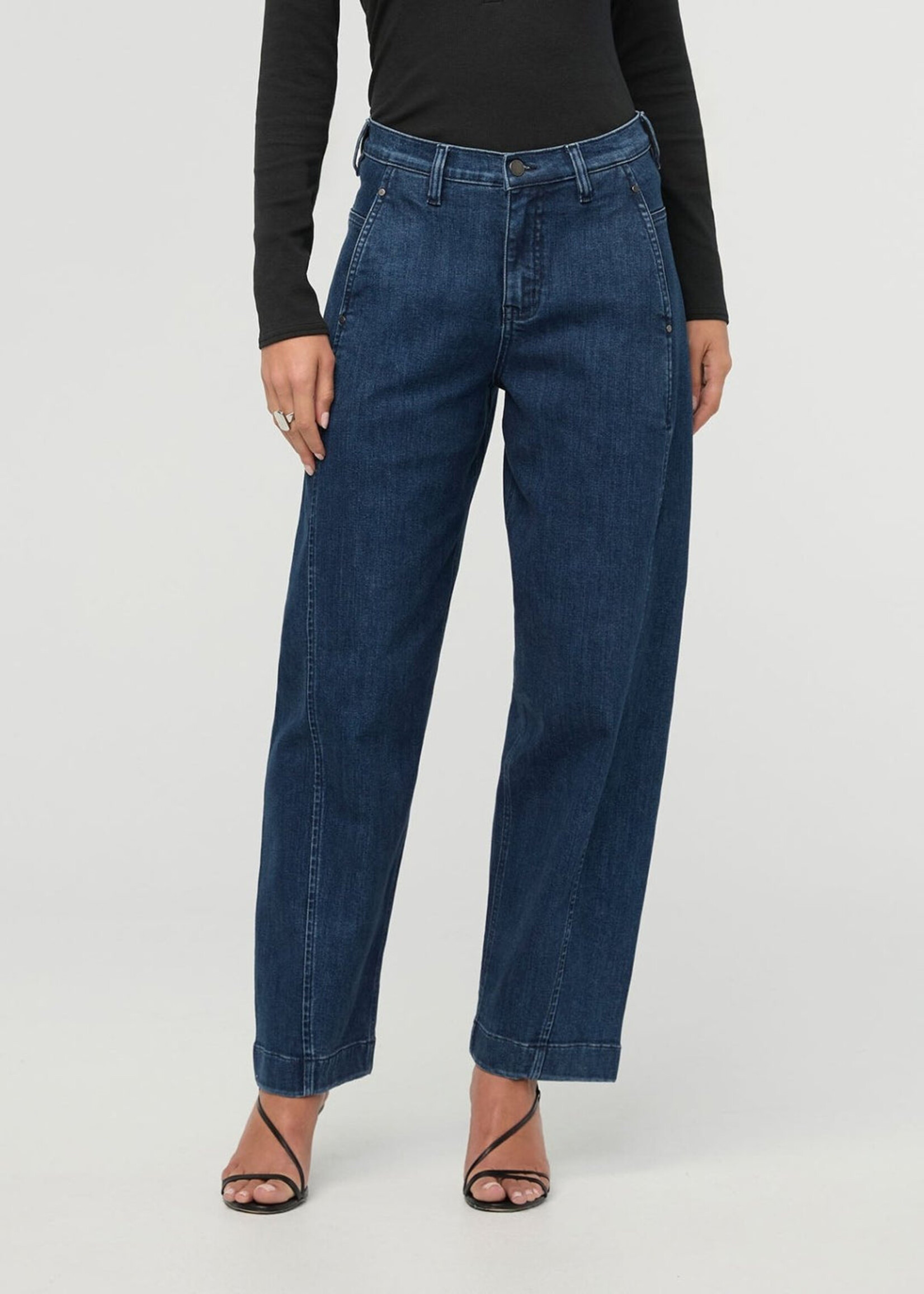 DUER WMS PERF DENIM+ HIGH RISE BARREL