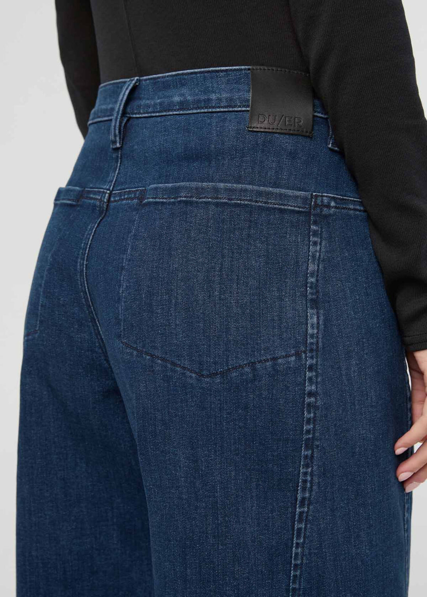 DUER WMS PERF DENIM+ HIGH RISE BARREL