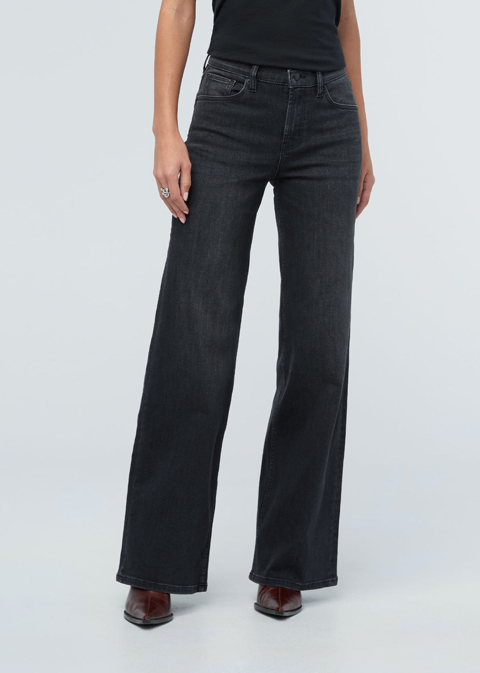 DUER WMS PERF DENIM+ HIGH RISE WIDE LEG- FADED BLK